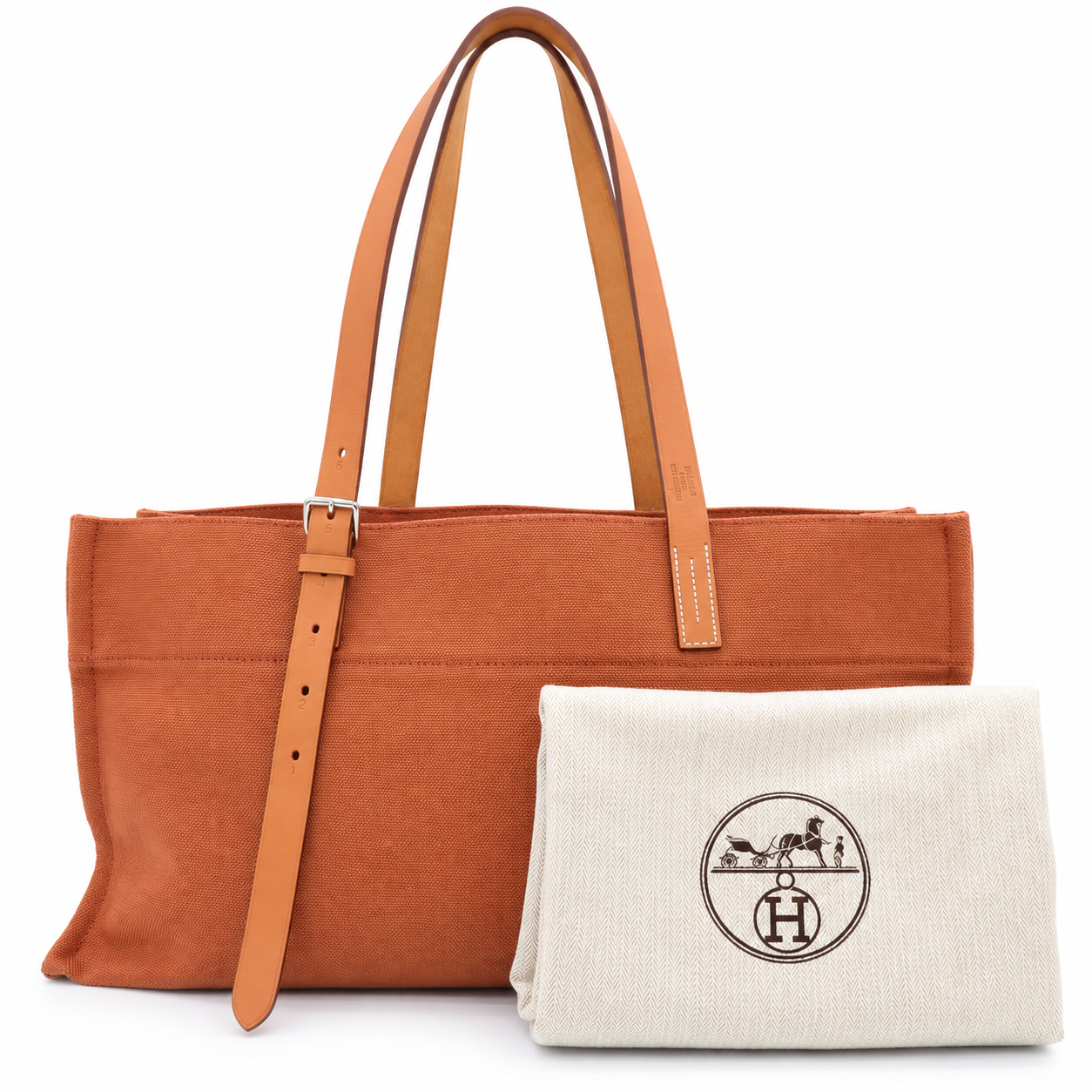 Hermès Toile Etrivière Elan Tote Bag – Orange Canvas with Natural Leather Straps