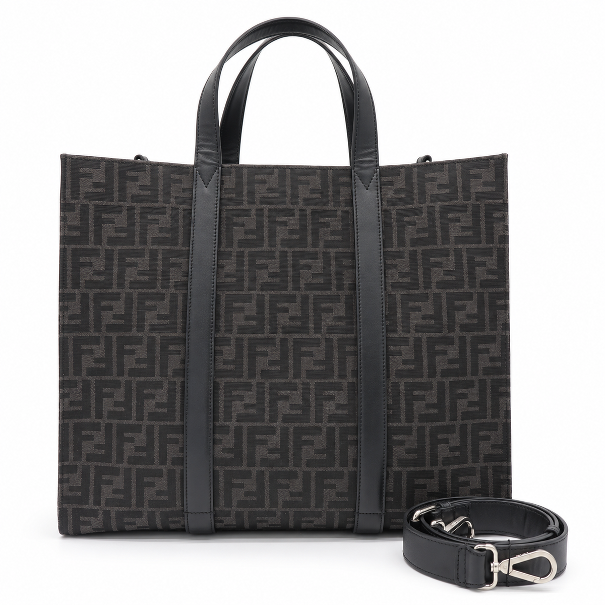 Fendi Jacquard Shopper Tote Bag - Black