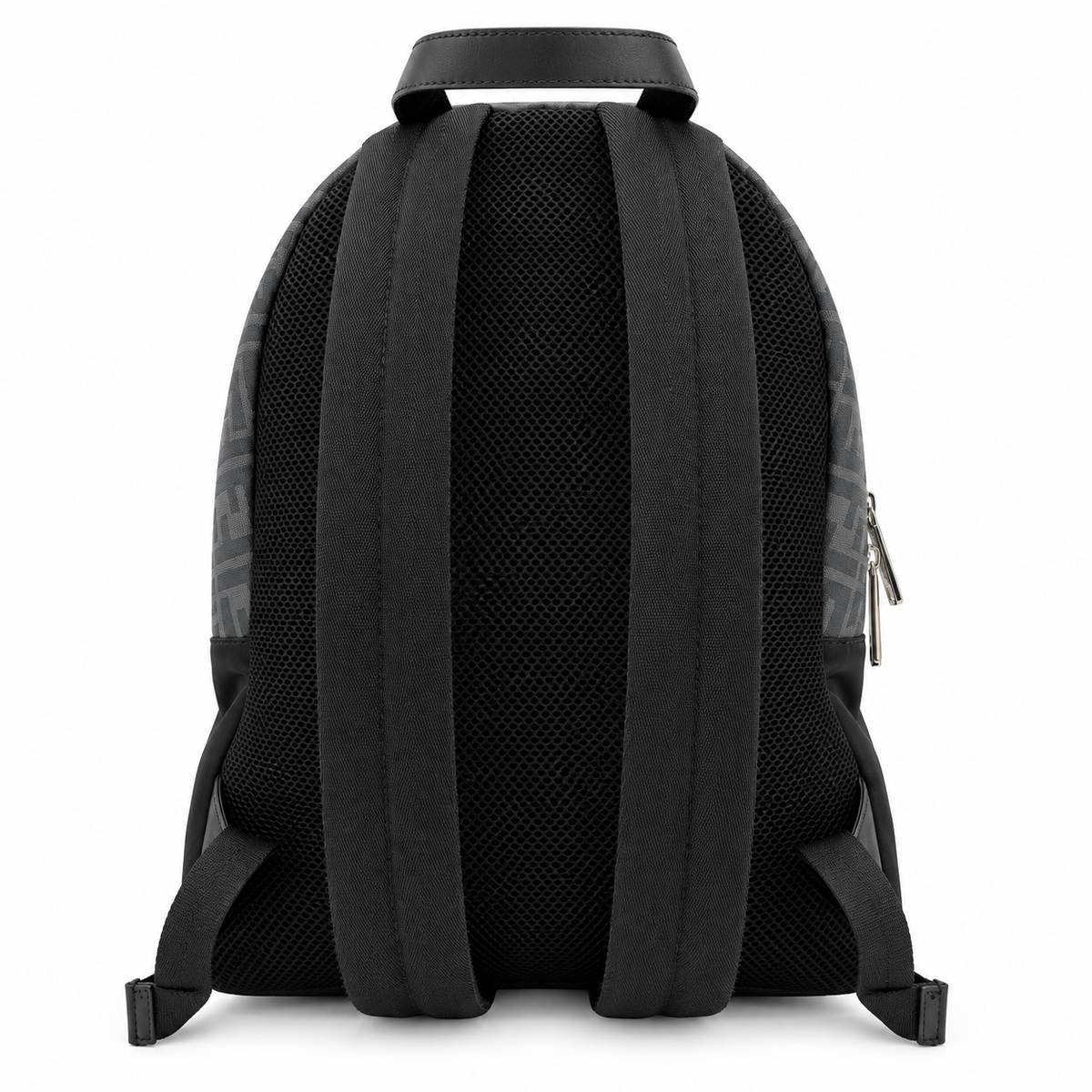 Fendi FF Diagonal Backpack Black Zucca Nylon Leather Yellow Stripe