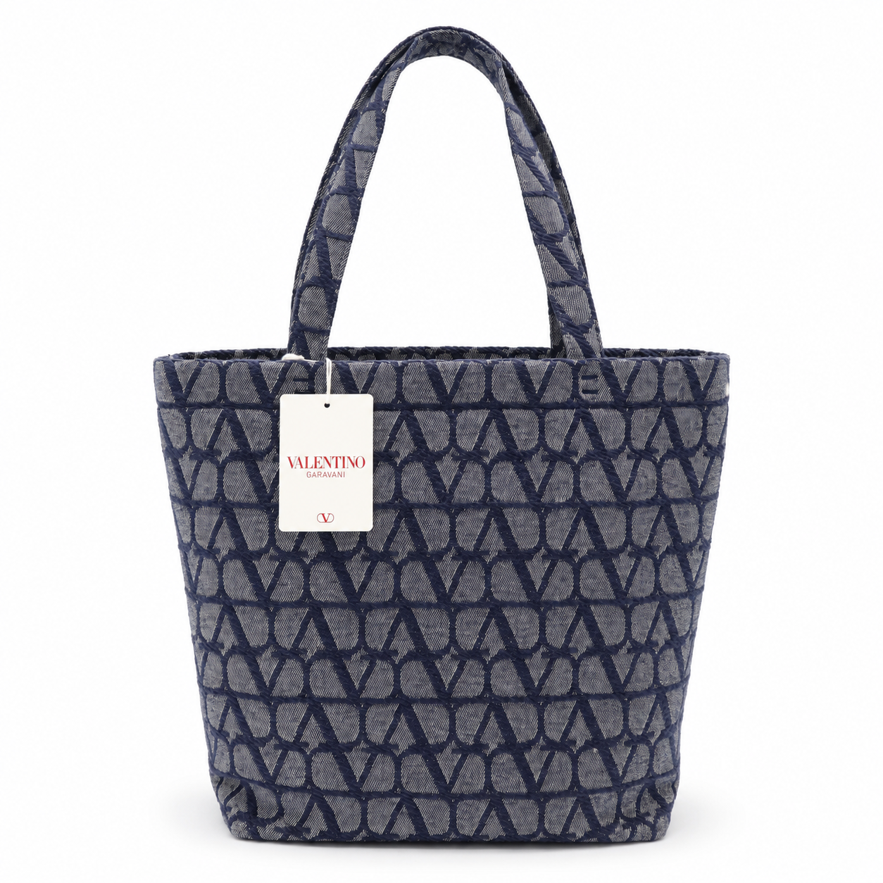 Valentino Garavani VLogo Denim Tote Bag Blue Large Designer Shoulder Bag