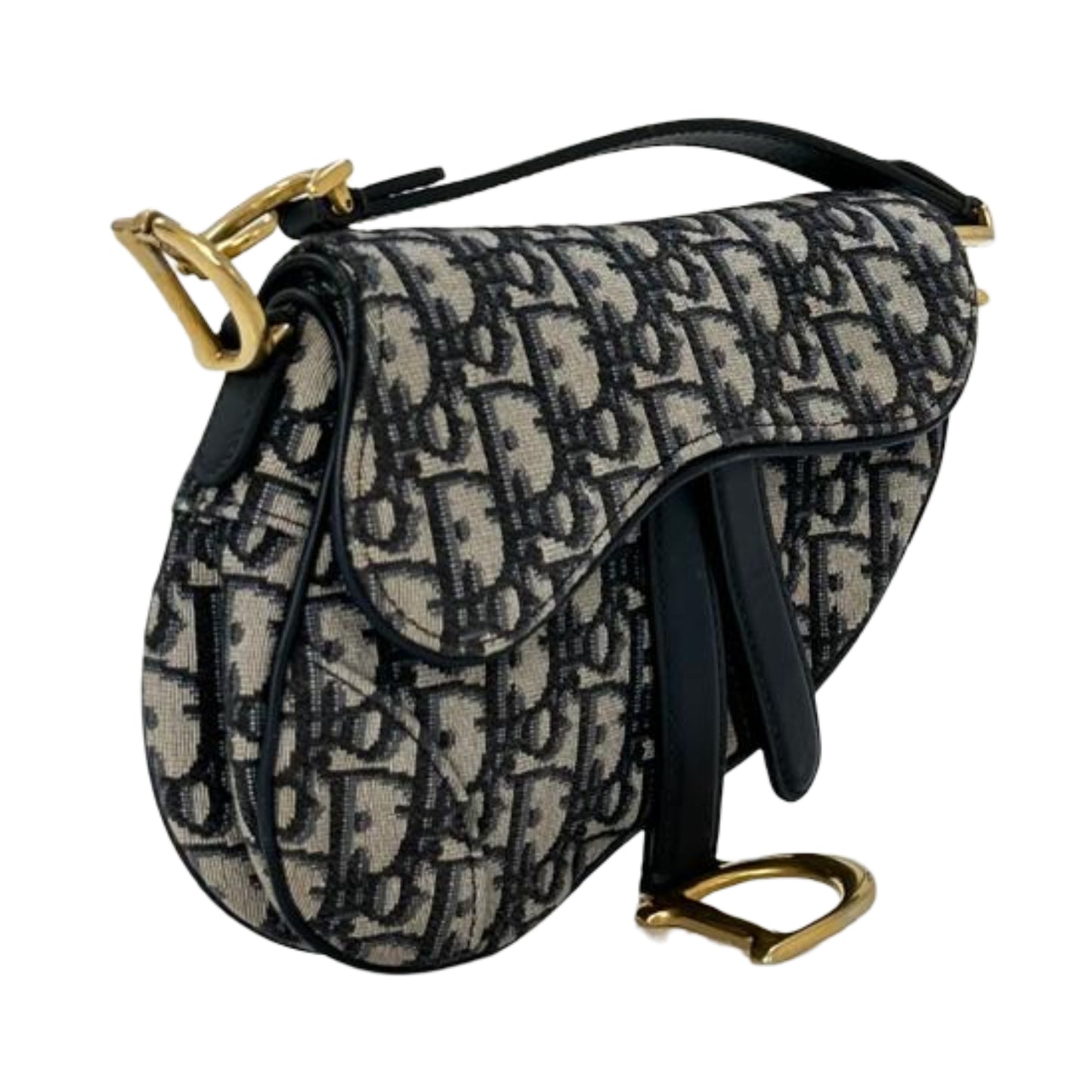 Christian Dior Mini Saddle Bag with Strap- Blue Dior Oblique Jacquard