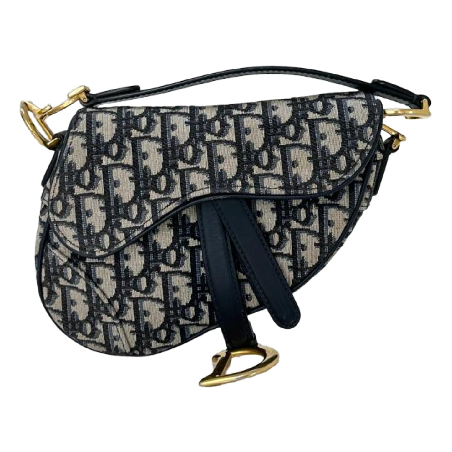 Christian Dior Mini Saddle Bag with Strap- Blue Dior Oblique Jacquard