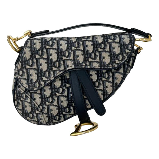 Christian Dior Mini Saddle Bag with Strap- Blue Dior Oblique Jacquard