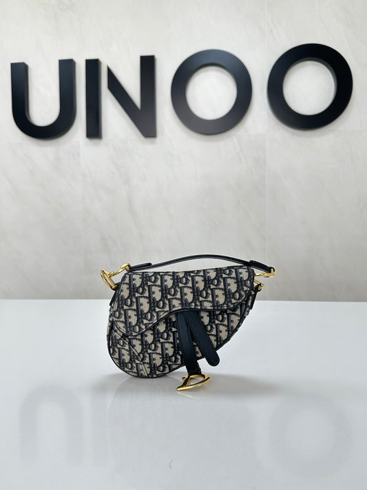 Christian Dior Mini Saddle Bag with Strap- Blue Dior Oblique Jacquard