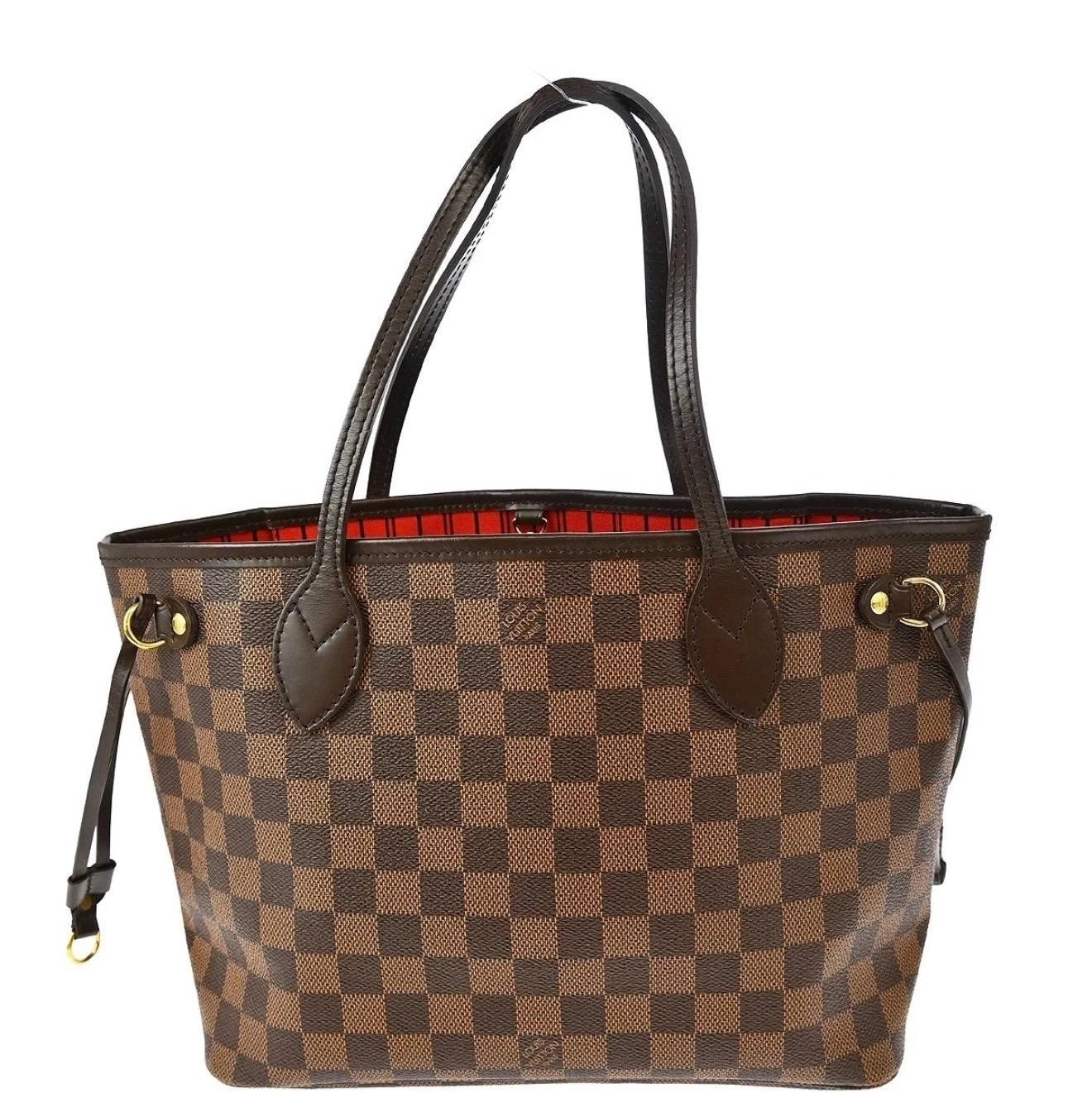 Designer handbag with checkered pattern on a white background