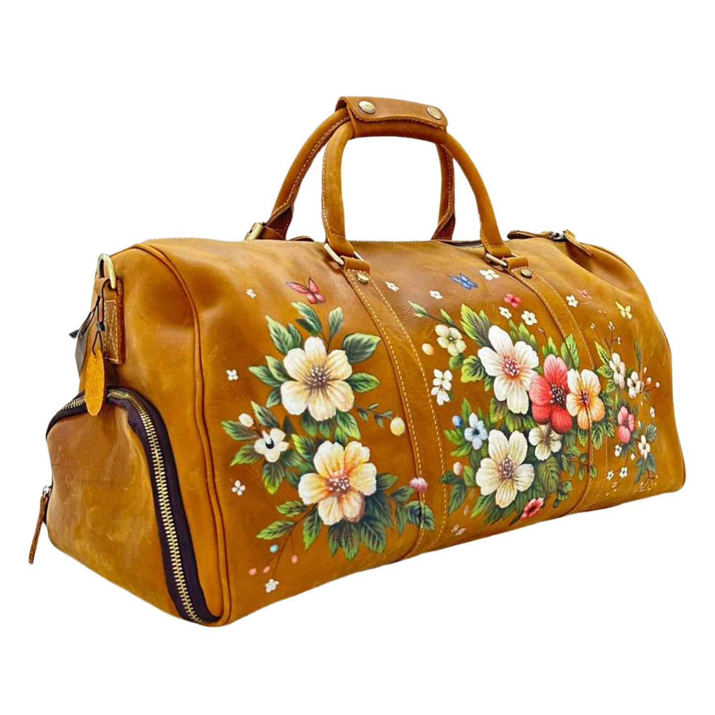 Floral Printed Duffle Bag- Brown/ Multi