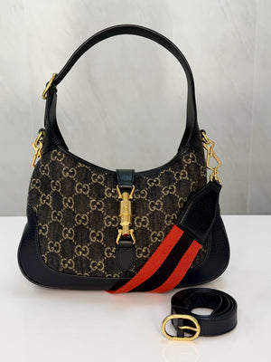 Gucci Jackie 1961 Small Shoulder Bag in Black GG Denim & Leather with Gold-Tone Hardware – additional photo 23