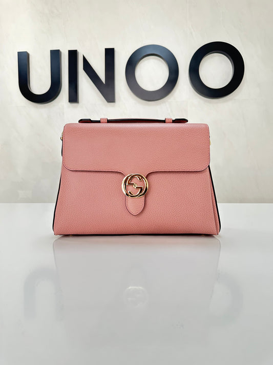 Gucci Dollar Calfskin Medium Interlocking G Top Handle Shoulder Bag- Soft Pink