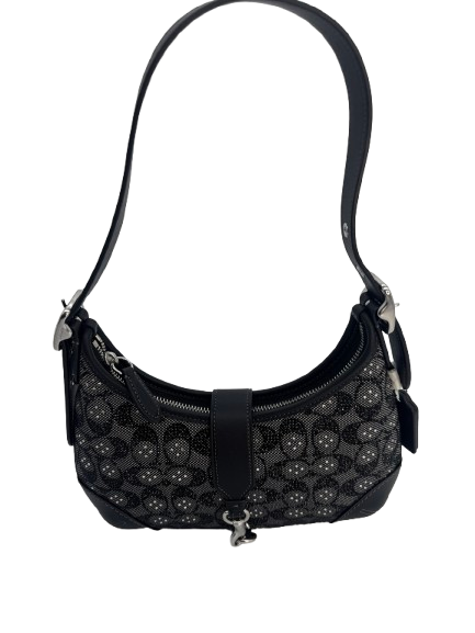 Coach Swinger 20 Crystal Signature Jacquard Shoulder Handbag – Black