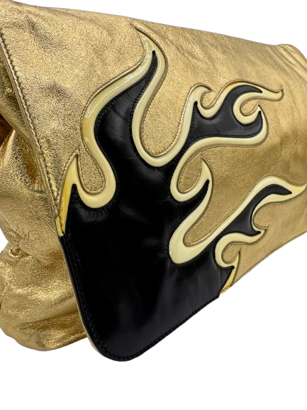 Prada Nappa Leather Flame Clutch Bag Gold Handbag Women’s Designer