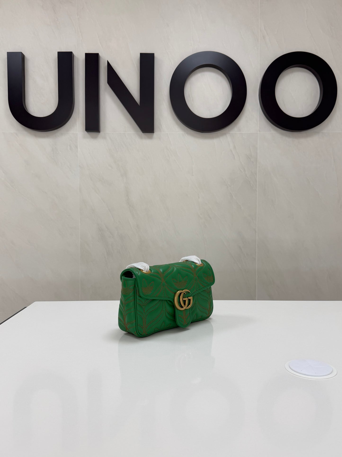 Gucci X Adidas Calfskin Matelasse Small GG Marmont Shoulder Bag- Green