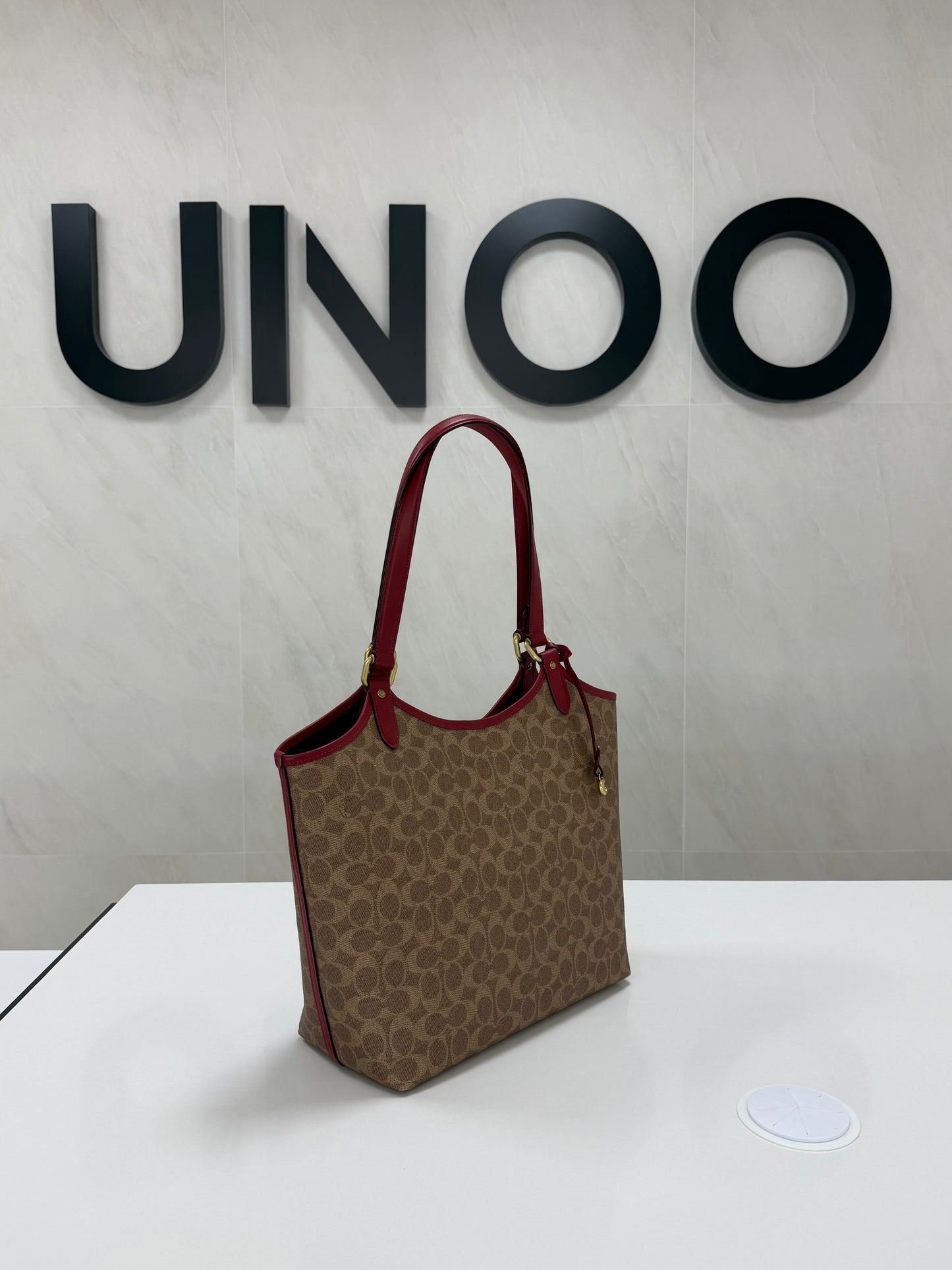 Coach Day Tote Bag In Signature Canvas-Tan/Rust