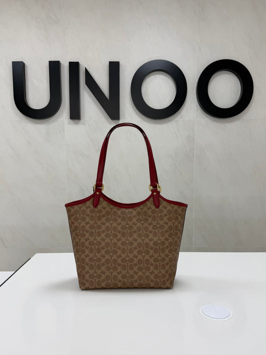 Coach Day Tote Bag In Signature Canvas-Tan/Rust