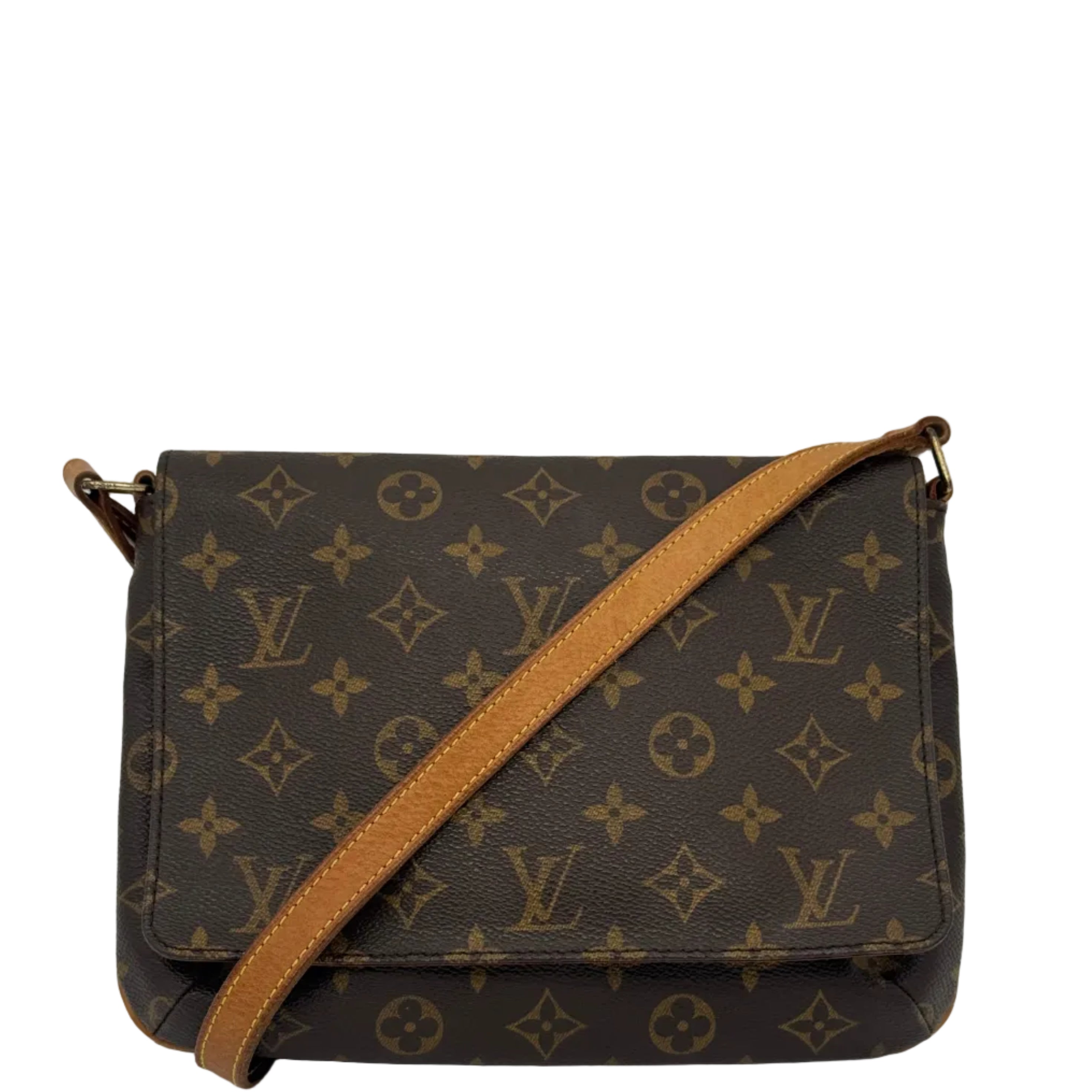 Louis Vuitton Musette Tango Monogram Shoulder Bag Brown Canvas Flap Purse Vintage