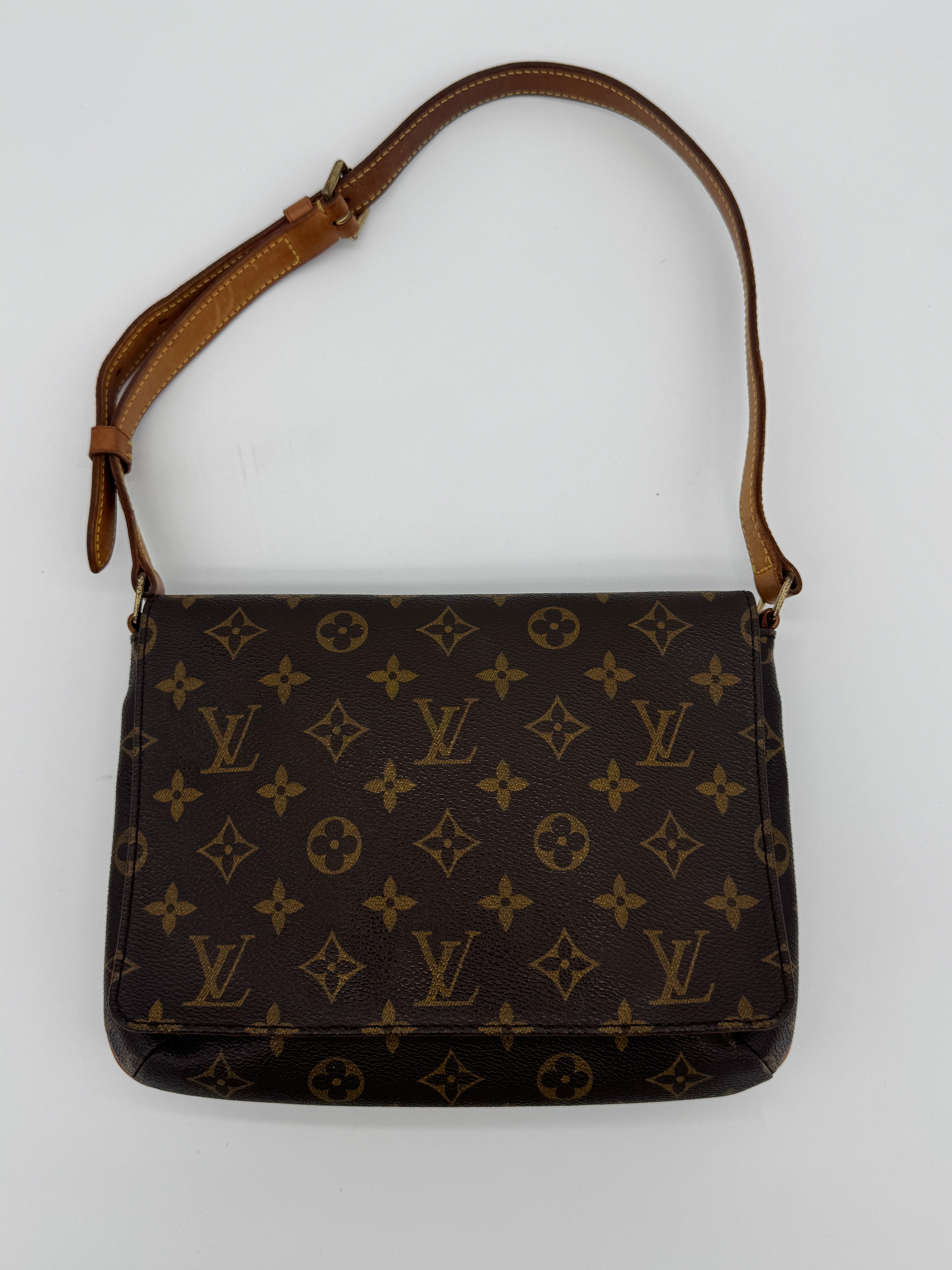 Louis Vuitton Musette Tango Monogram Shoulder Bag Brown Canvas Flap Purse Vintage