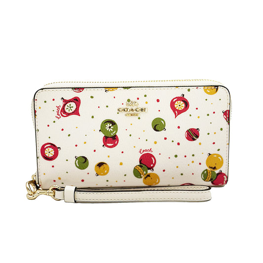 Coach Limited Edition Long Zip Around Wallet With Ornament Print In White
