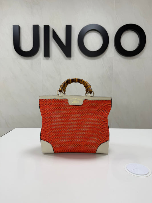 Gucci Bamboo Raffia Tote Bag White/Orange - PRE OWNED