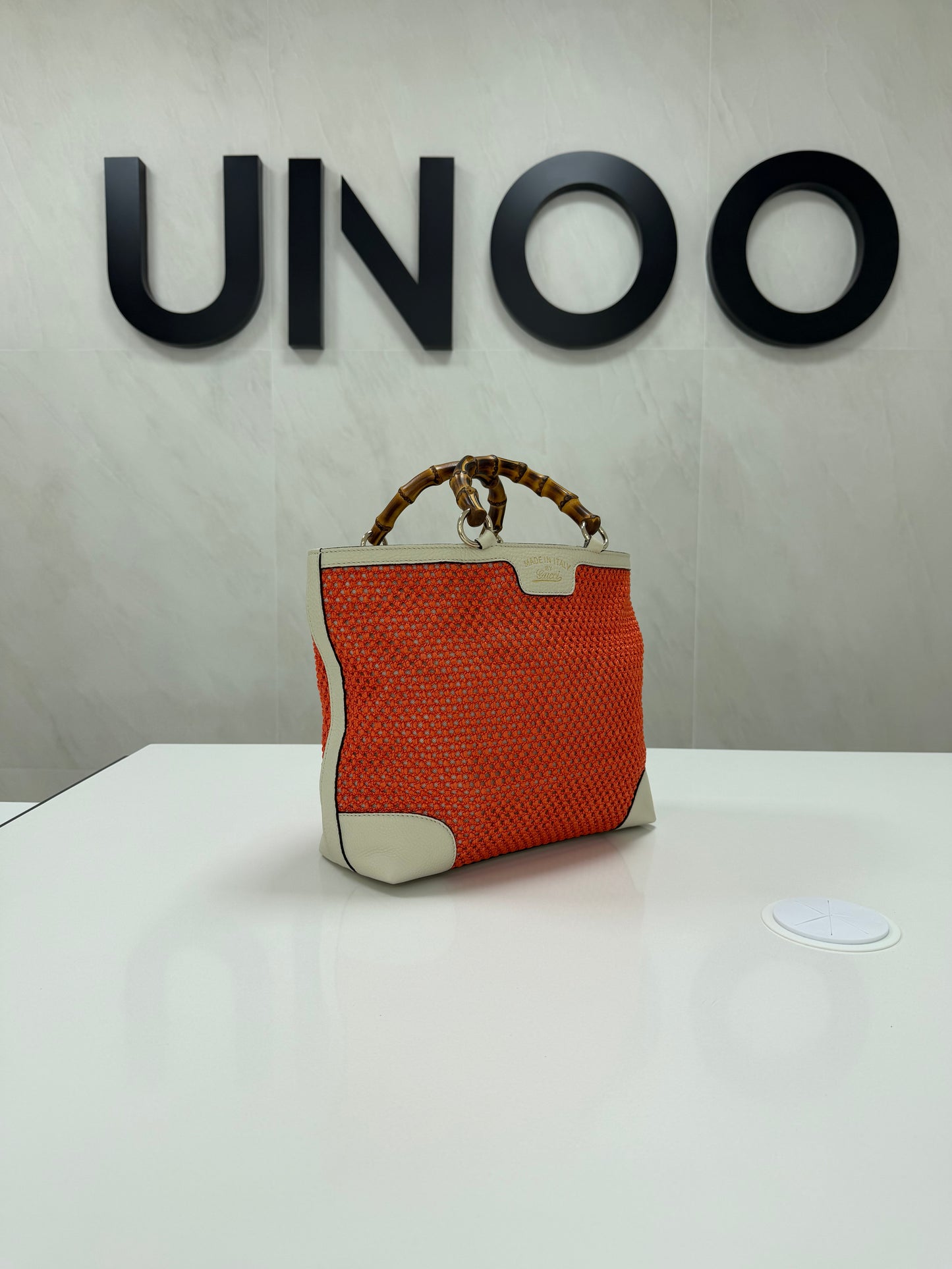Gucci Bamboo Raffia Tote Bag White/Orange - PRE OWNED