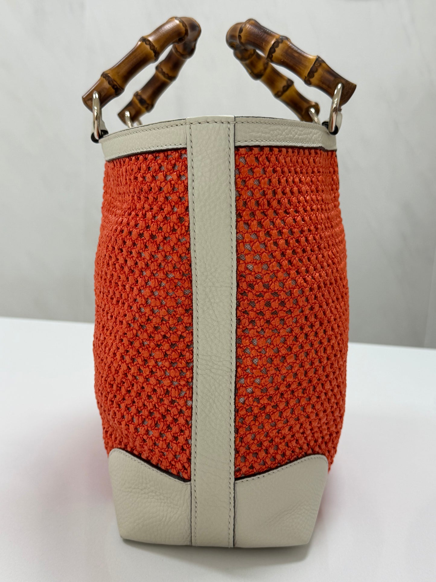 Gucci Bamboo Raffia Tote Bag White/Orange - PRE OWNED