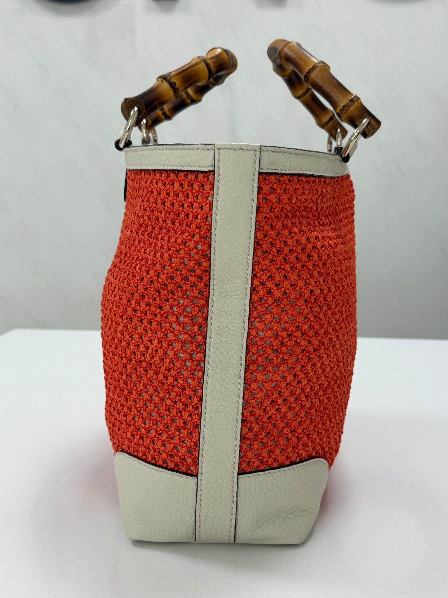 Gucci Bamboo Raffia Tote Bag White/Orange - PRE OWNED