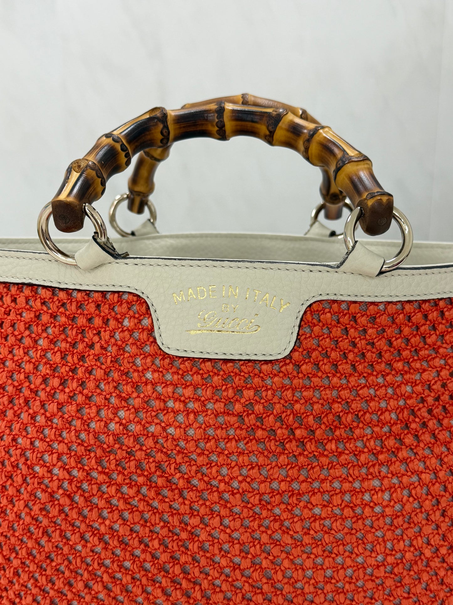 Gucci Bamboo Raffia Tote Bag White/Orange - PRE OWNED