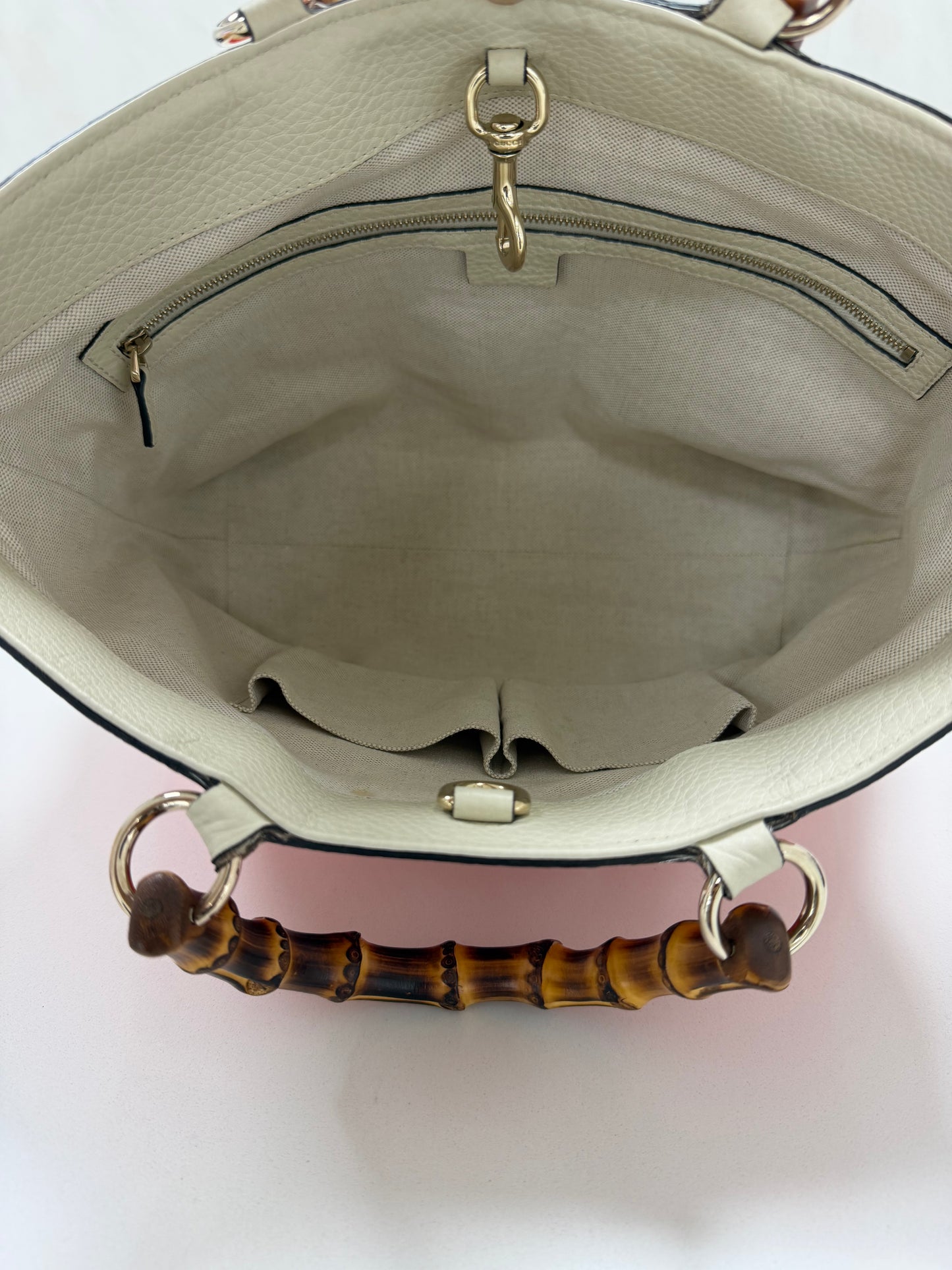 Gucci Bamboo Raffia Tote Bag White/Orange - PRE OWNED