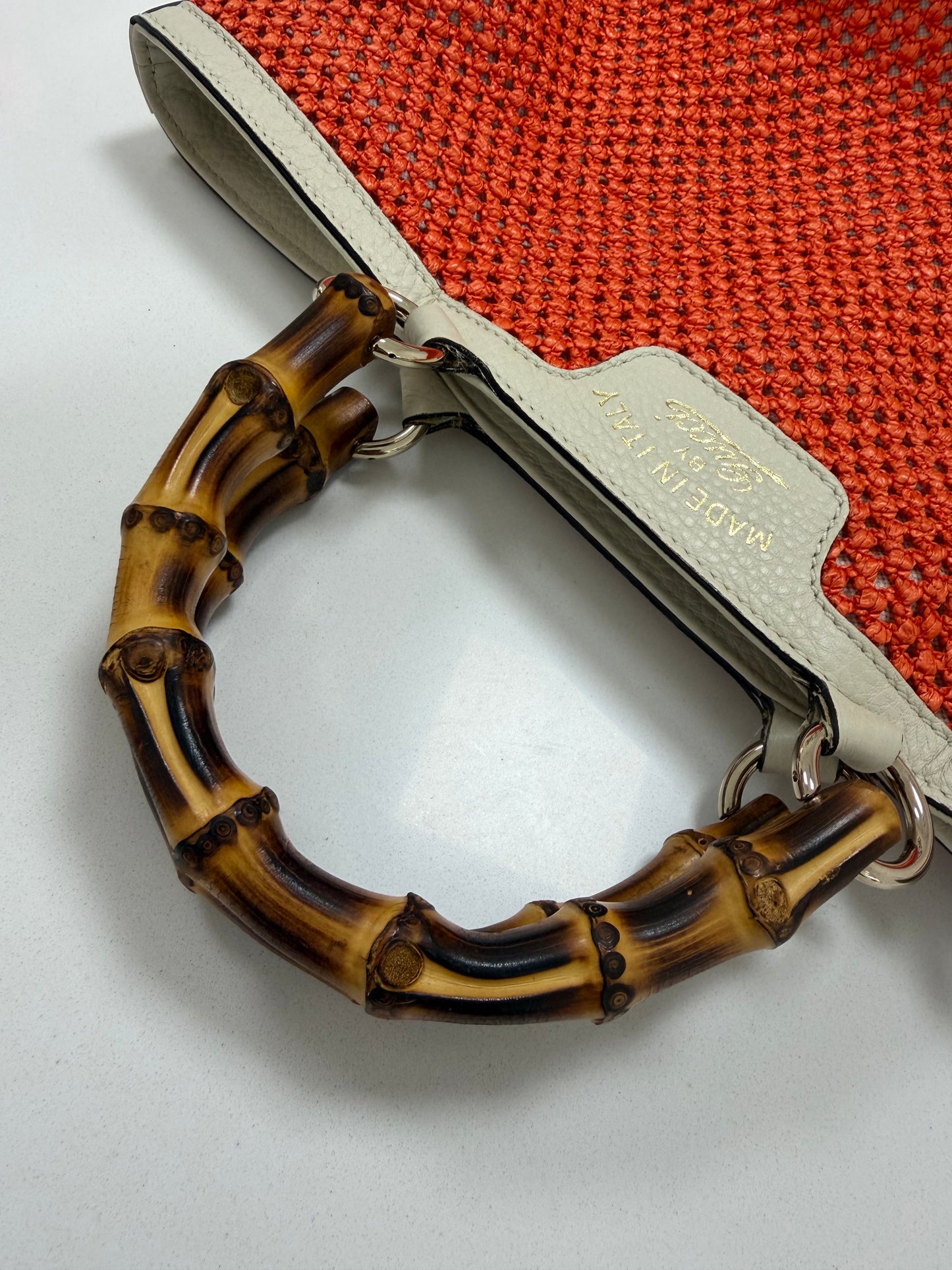 Gucci Bamboo Raffia Tote Bag White/Orange - PRE OWNED