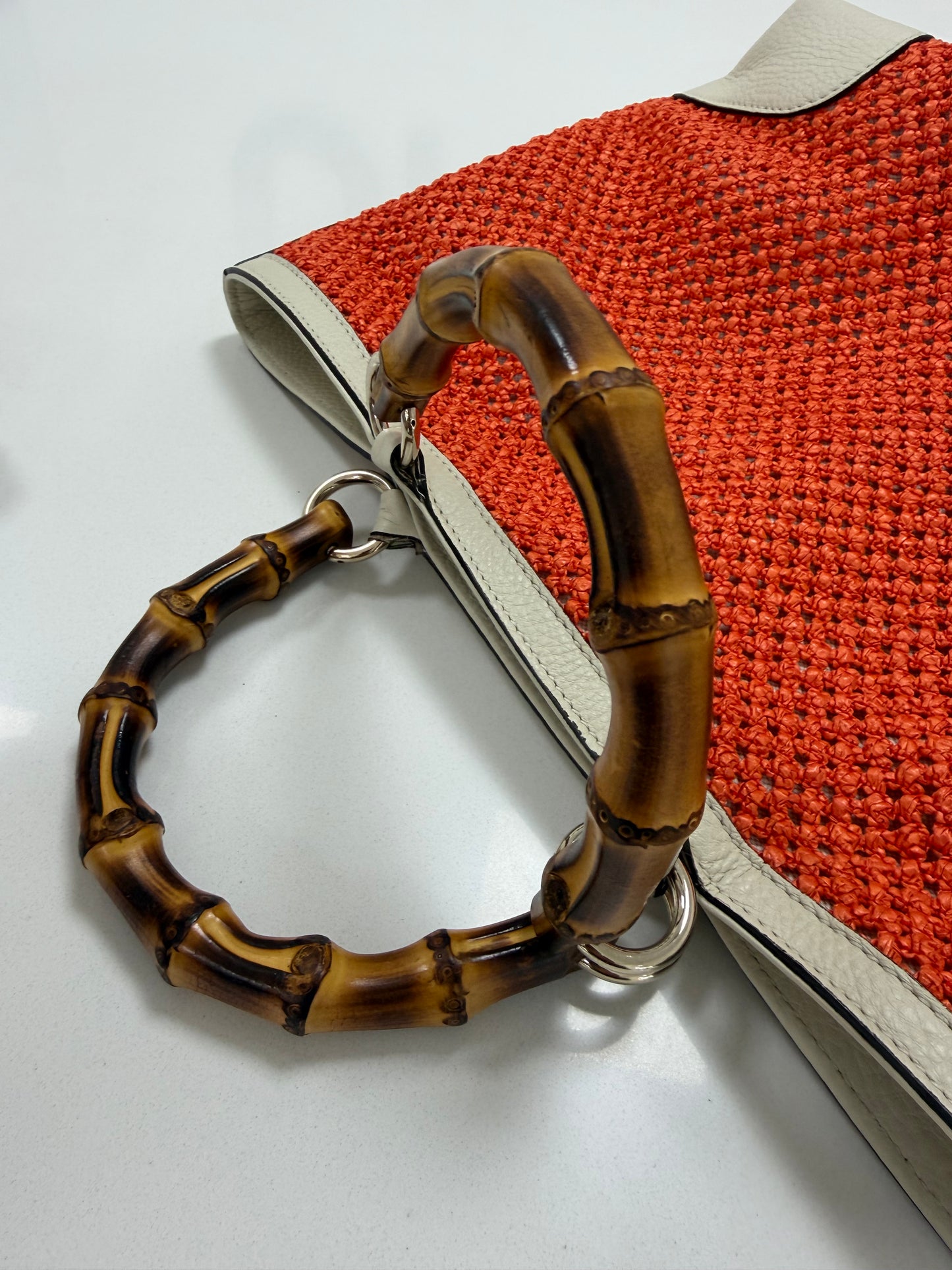 Gucci Bamboo Raffia Tote Bag White/Orange - PRE OWNED