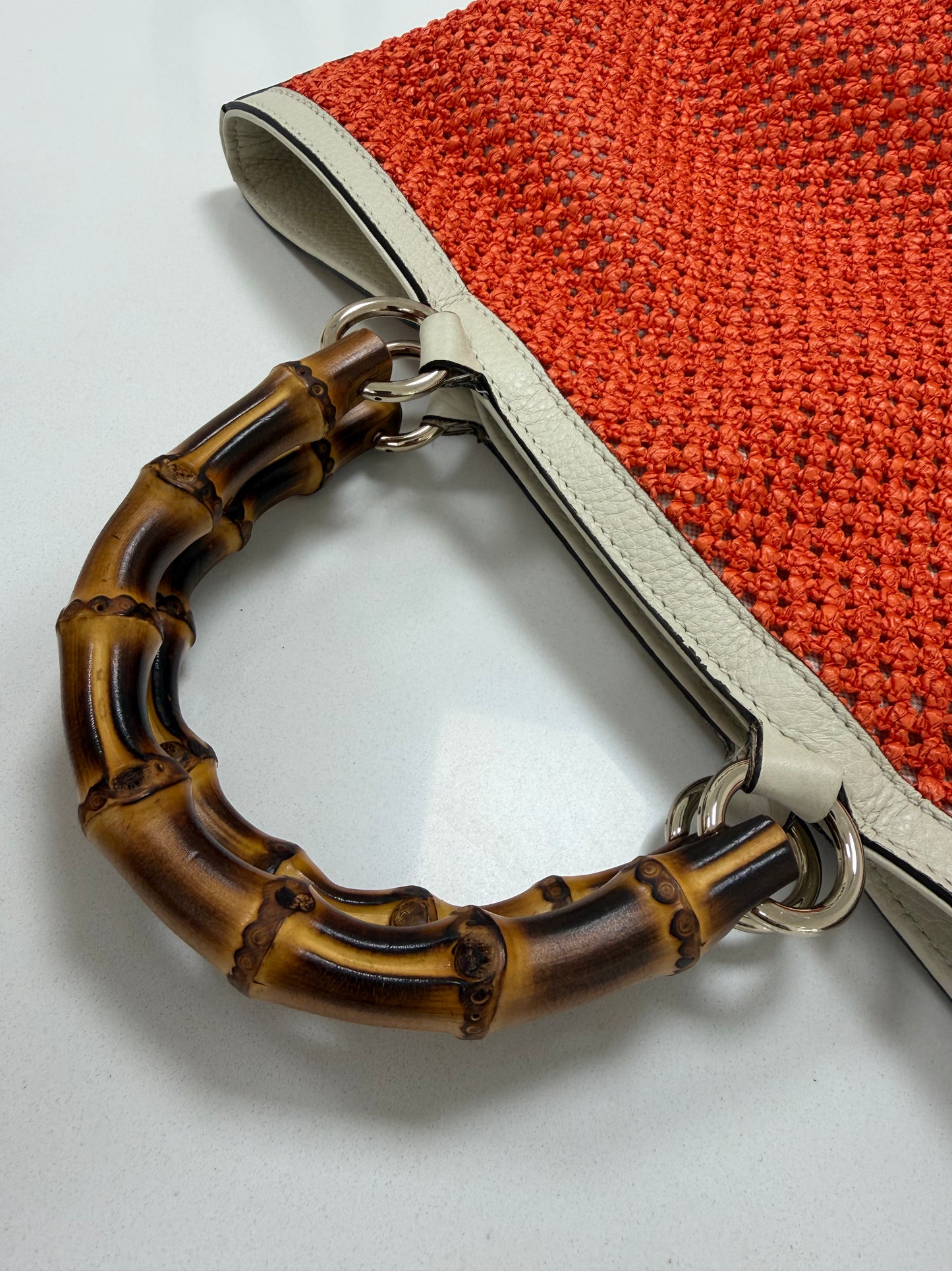 Gucci Bamboo Raffia Tote Bag White/Orange - PRE OWNED