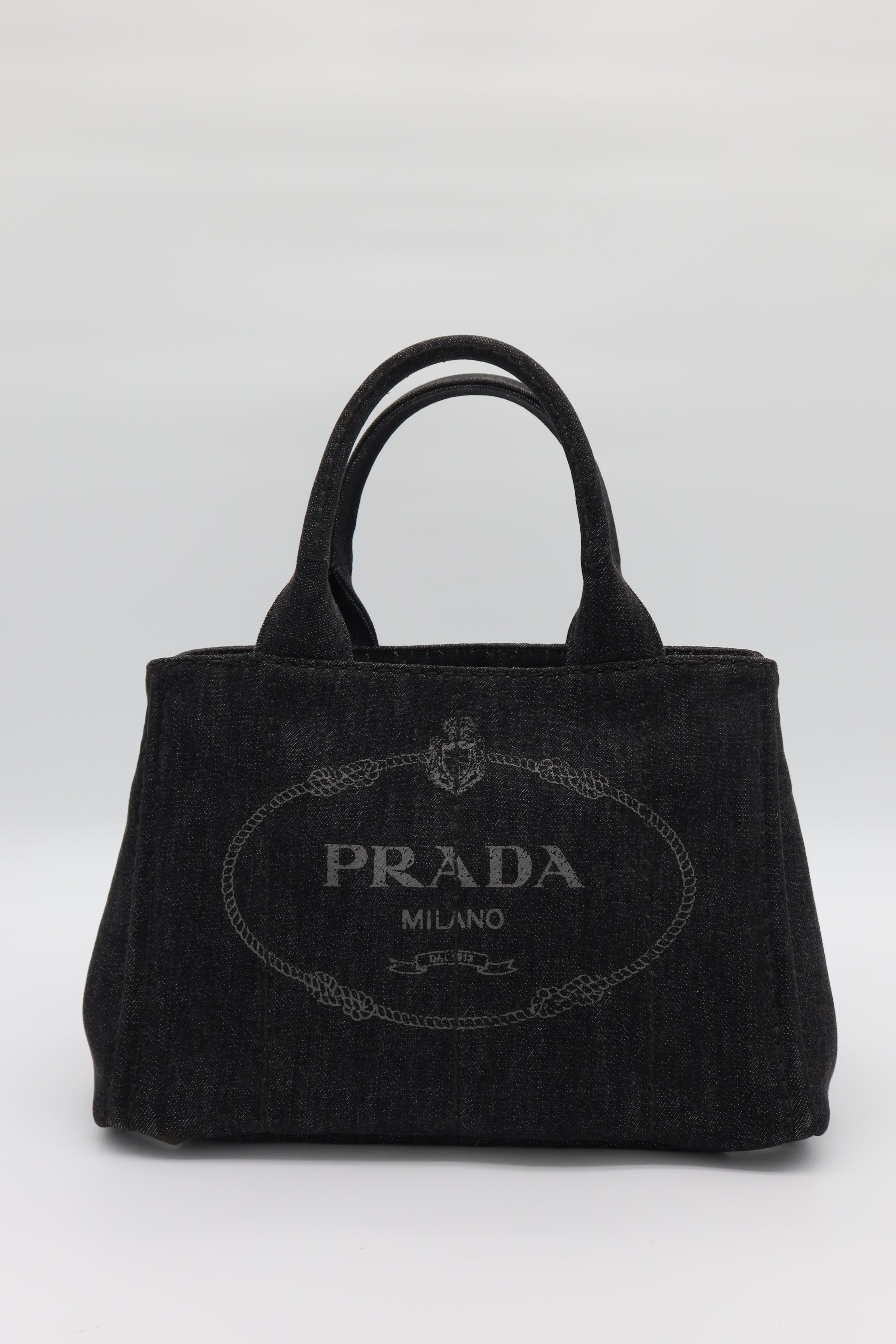 Prada Canapa Logo Tote Black Canvas Mini Top Handle Bag – www.unoo.com