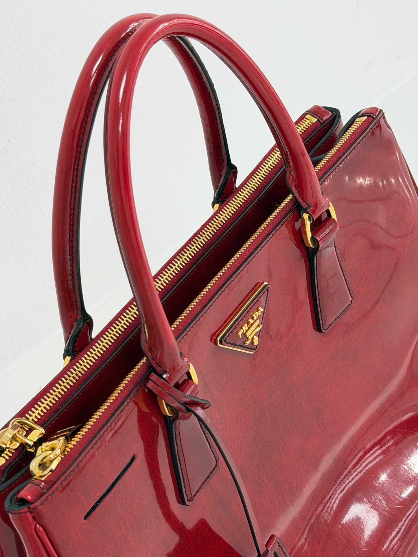 Prada Red Patent Spazzolato Leather Double Zip Tote - PRE OWNED