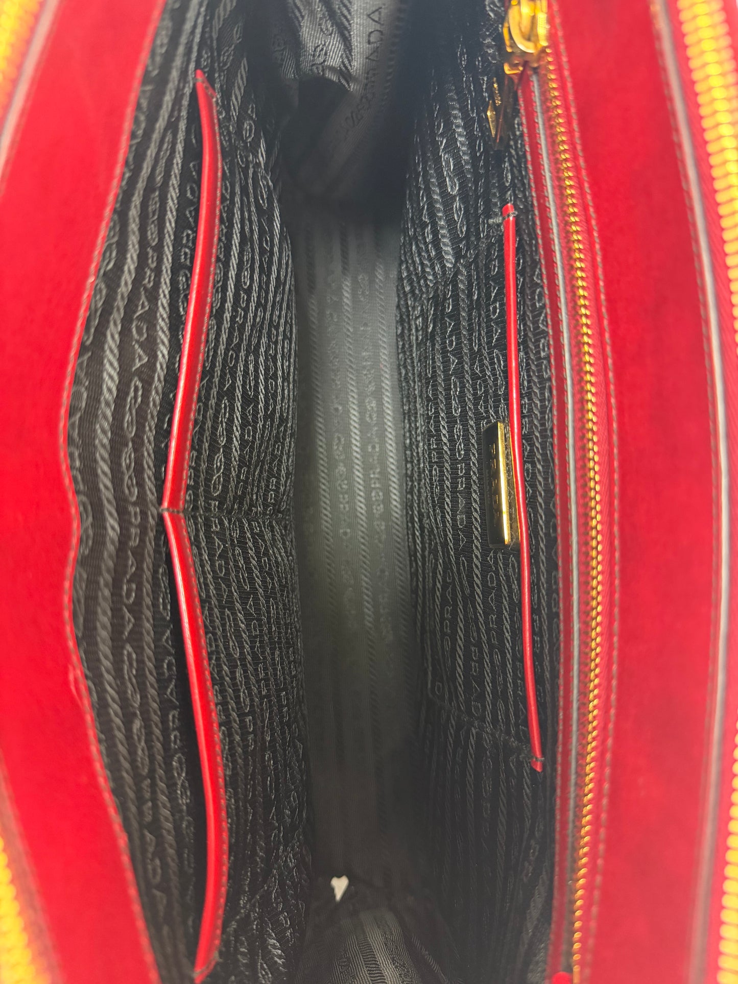 Prada Red Patent Spazzolato Leather Double Zip Tote - PRE OWNED