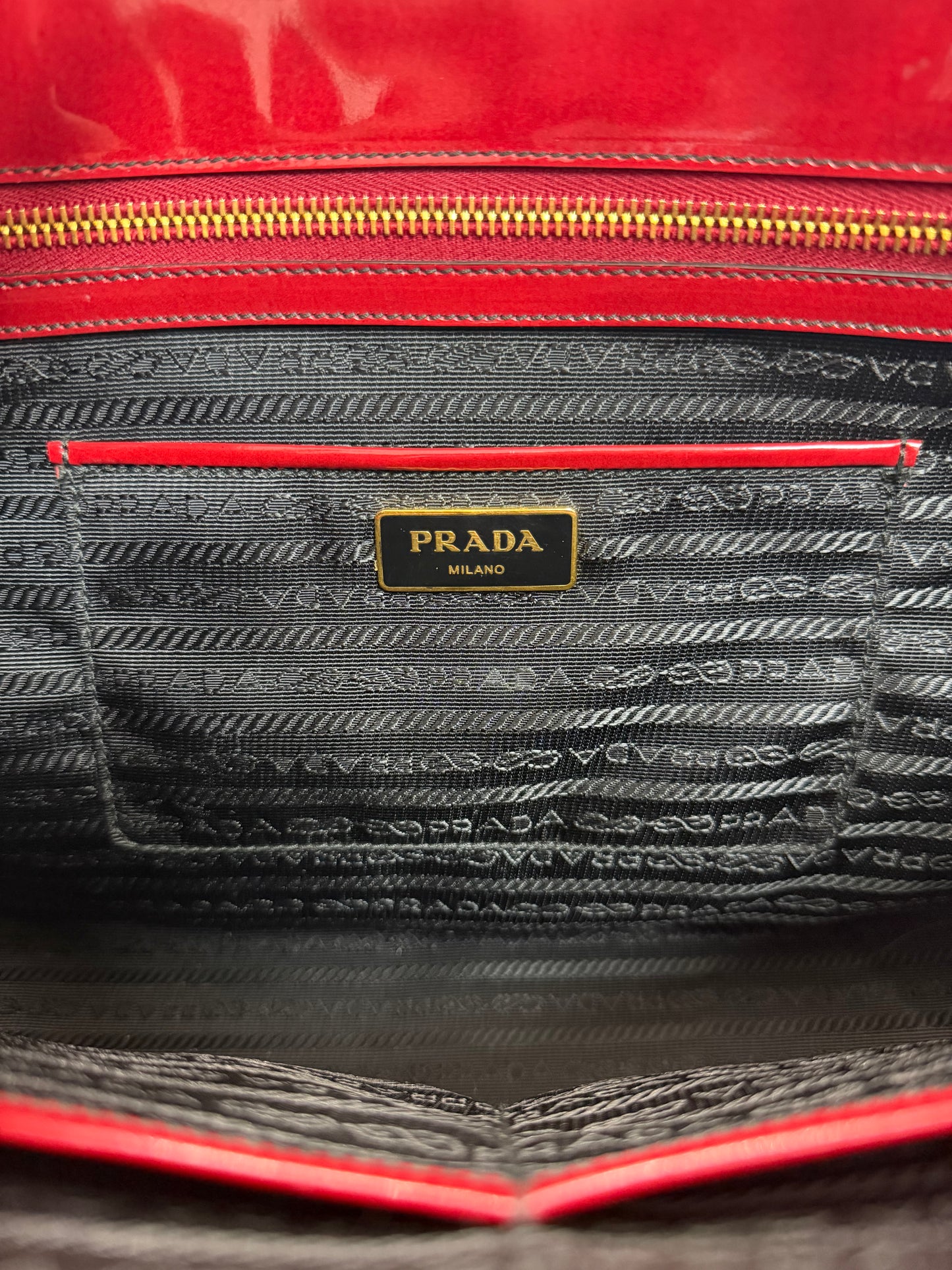 Prada Red Patent Spazzolato Leather Double Zip Tote - PRE OWNED