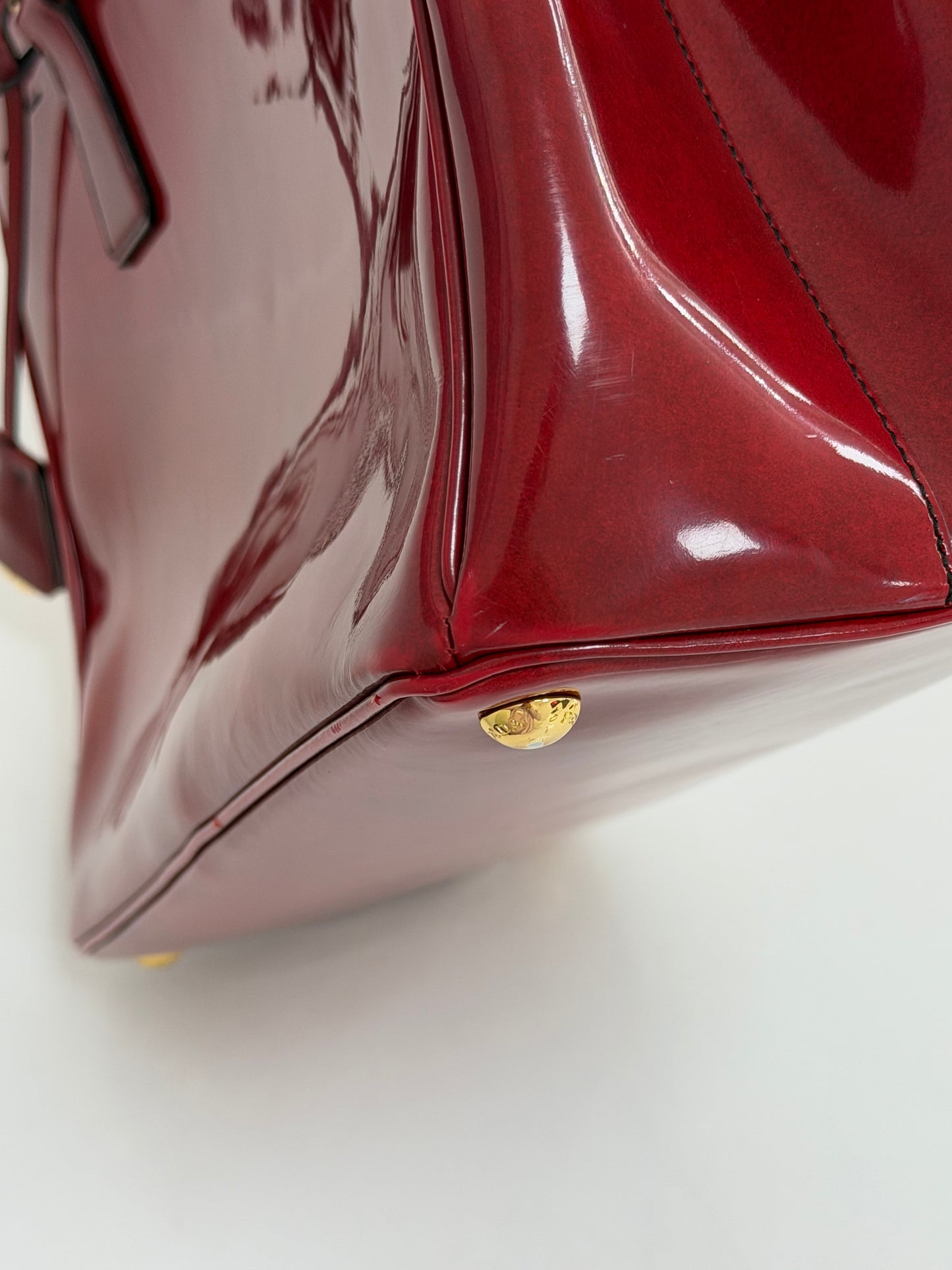 Prada Red Patent Spazzolato Leather Double Zip Tote - PRE OWNED