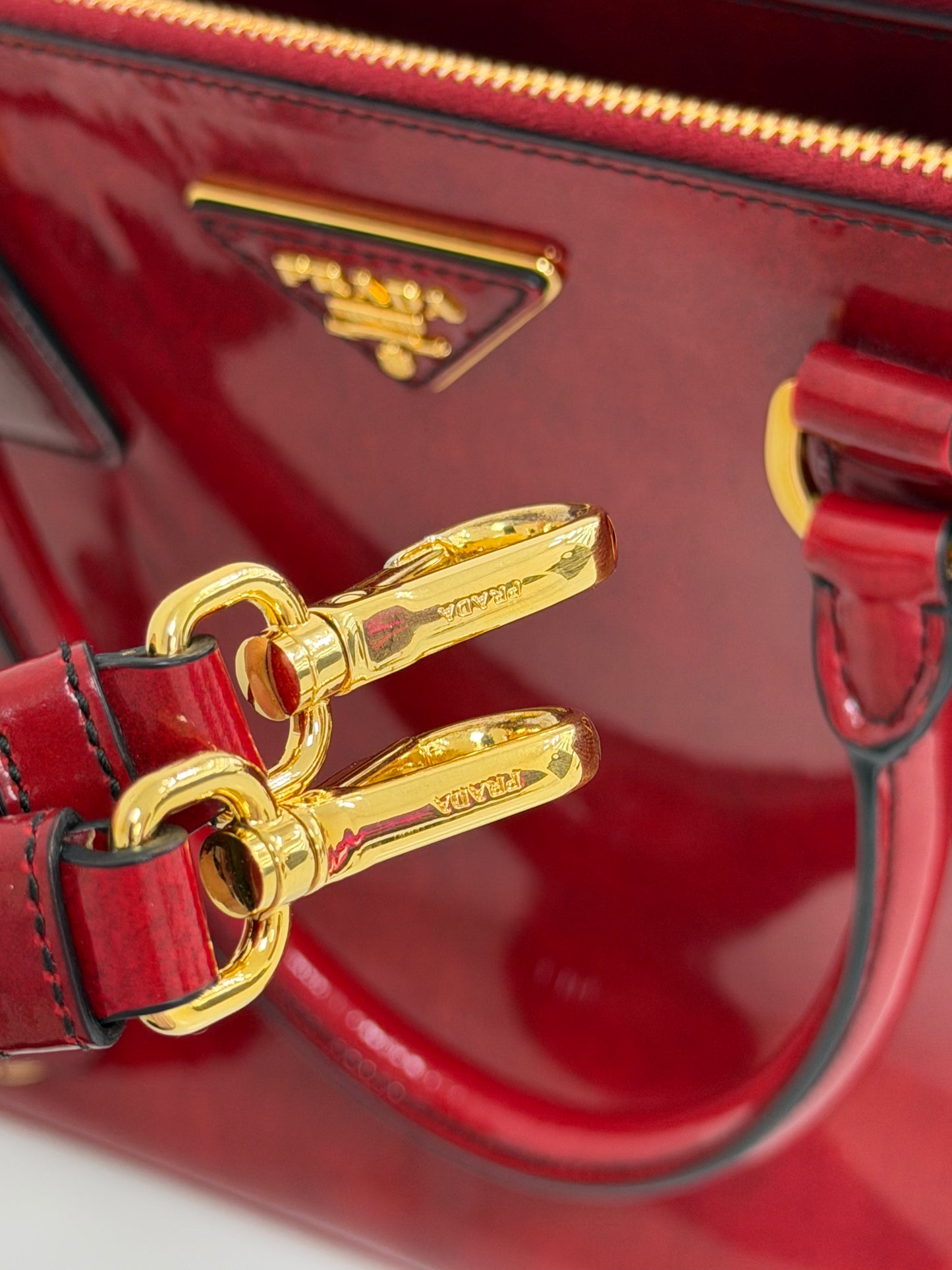 Prada Red Patent Spazzolato Leather Double Zip Tote - PRE OWNED
