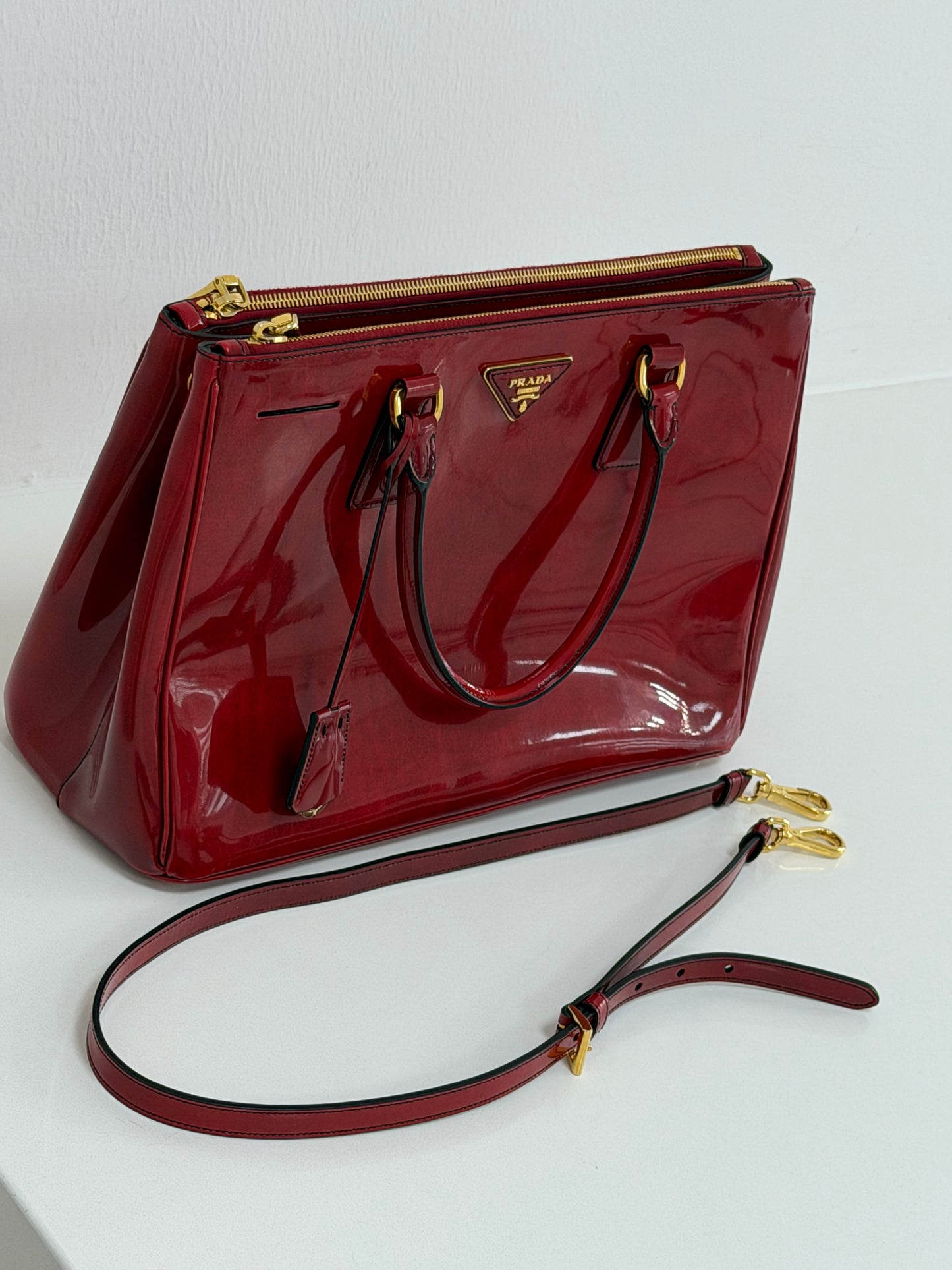 Prada Red Patent Spazzolato Leather Double Zip Tote - PRE OWNED