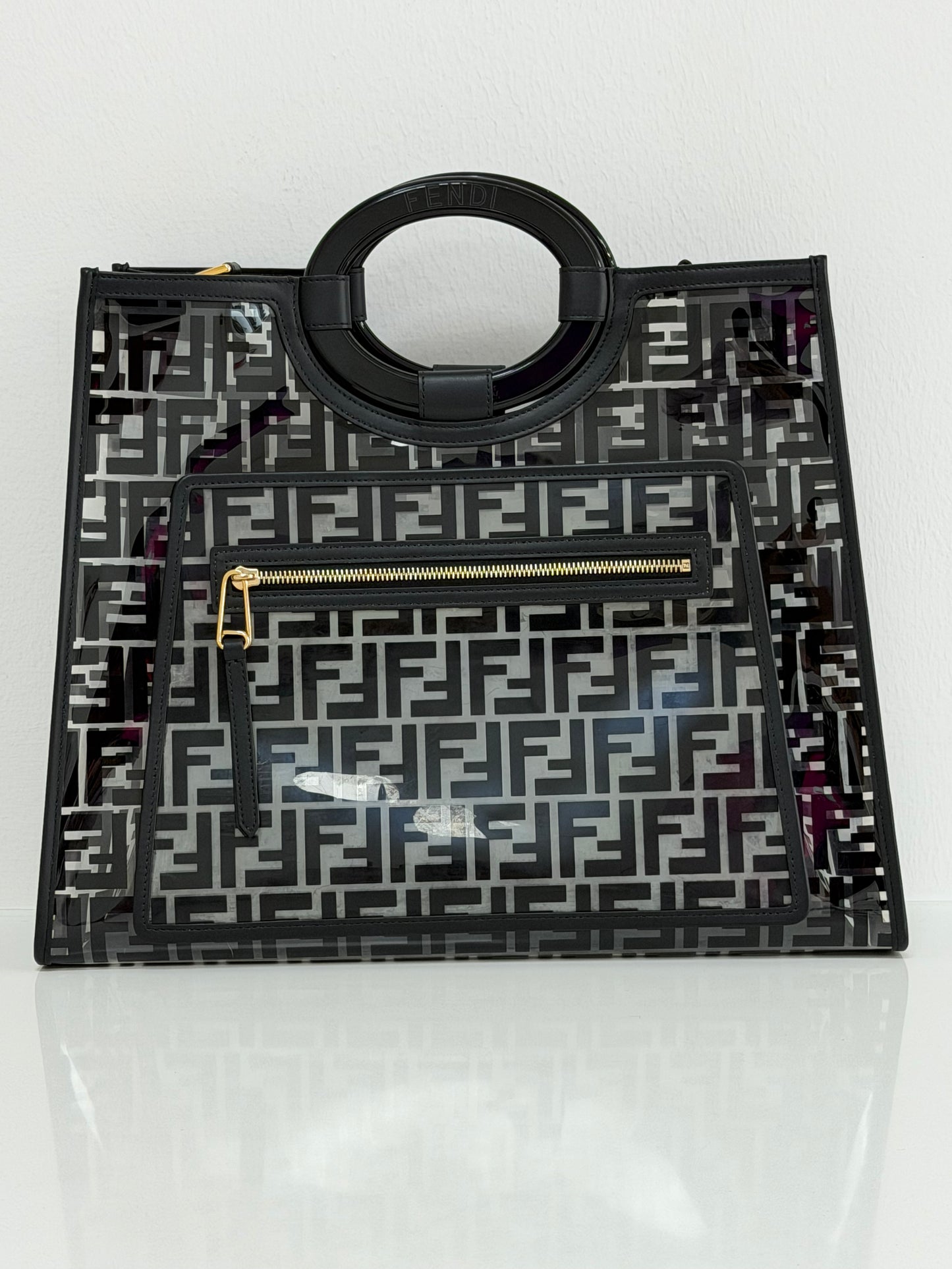 Fendi Black/Clear FF PVC and Leather Runaway Tote - PRE OWNED