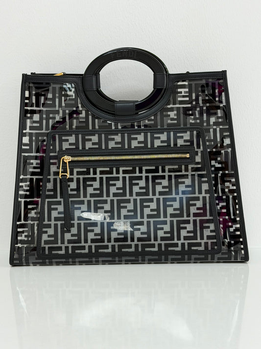 Fendi Black/Clear FF PVC and Leather Runaway Tote - PRE OWNED