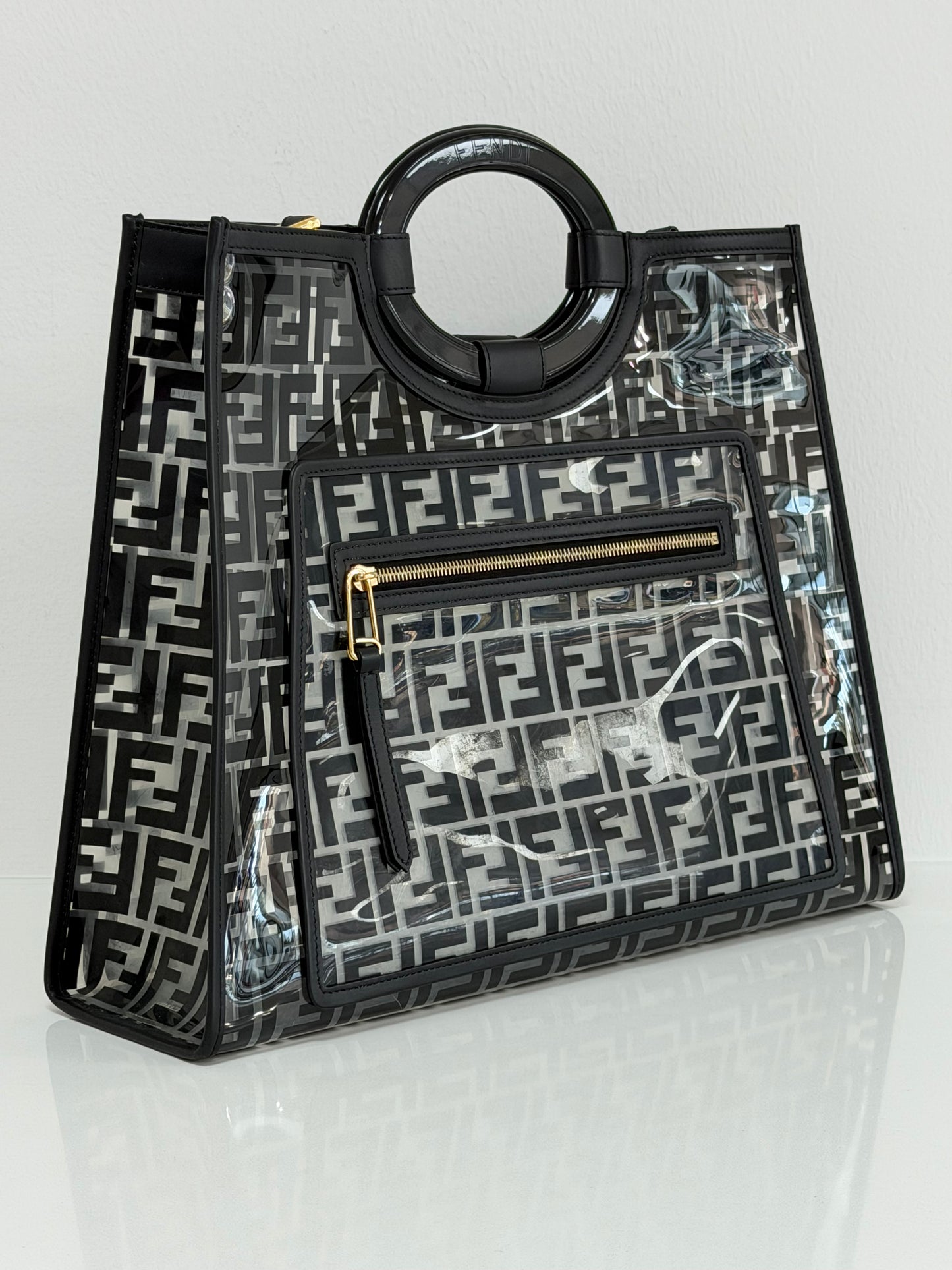 Fendi Black/Clear FF PVC and Leather Runaway Tote - PRE OWNED
