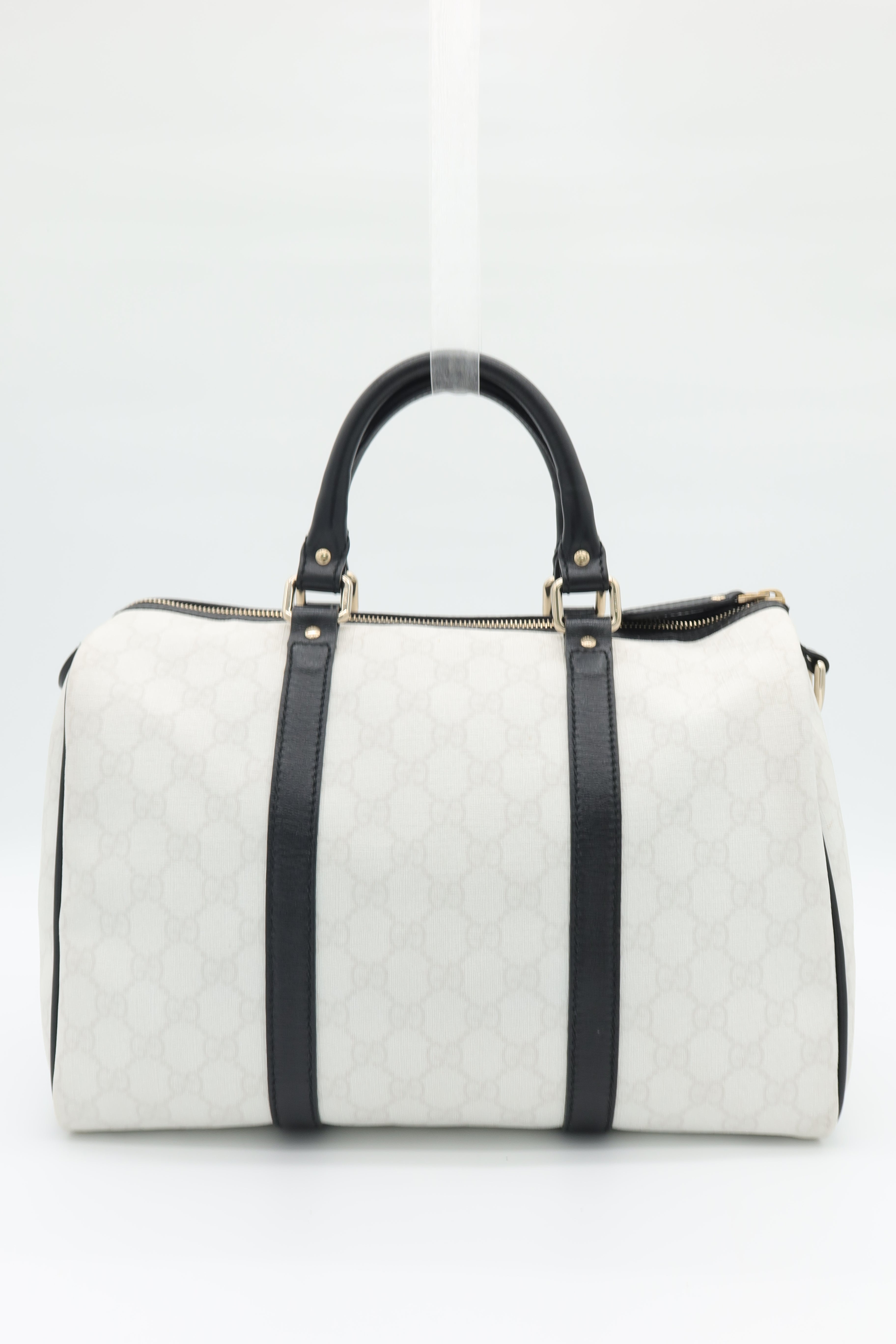 Gucci Medium GG Supreme Joy Boston Bag White Black Trim Strap