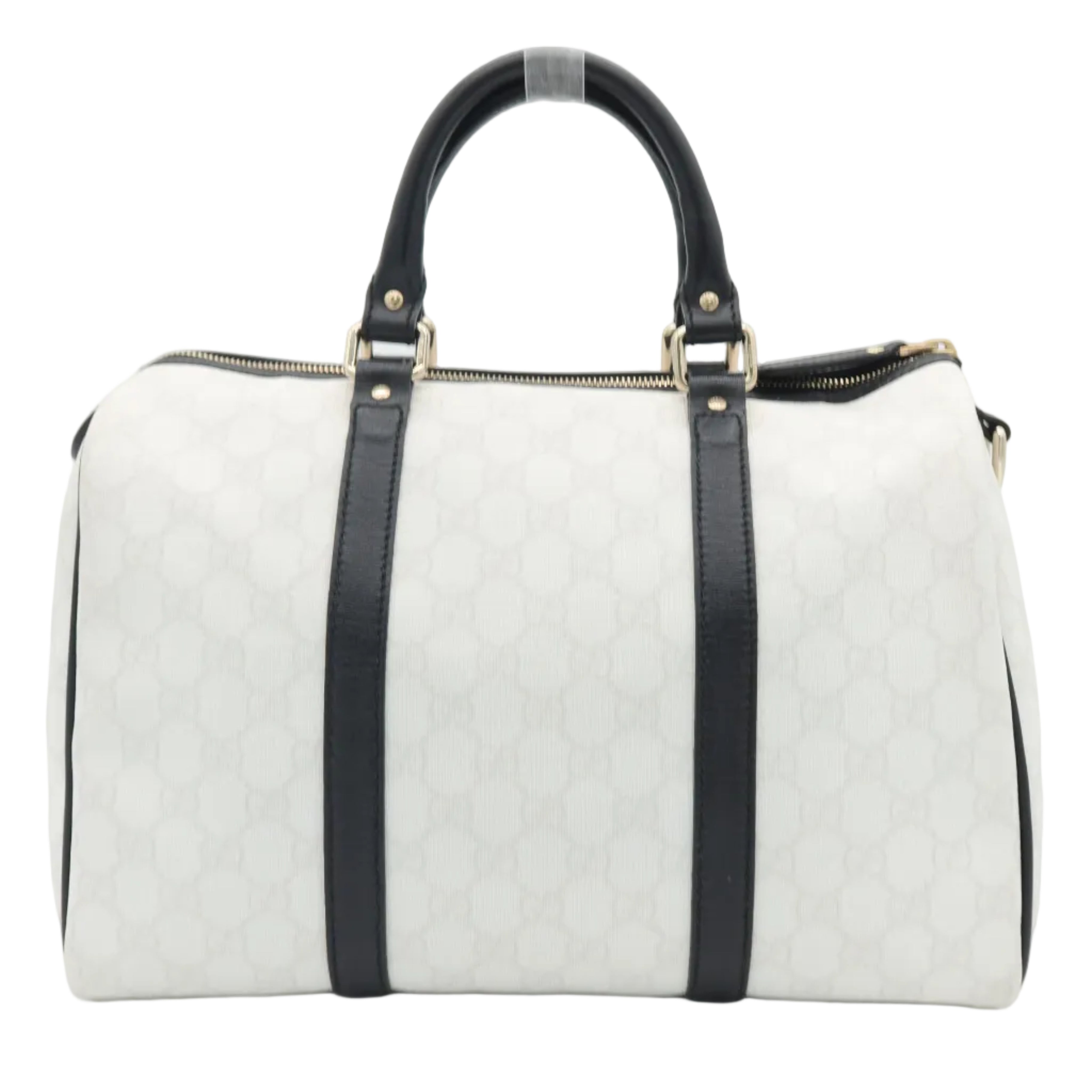 Gucci Medium GG Supreme Joy Boston Bag White Black Trim Strap