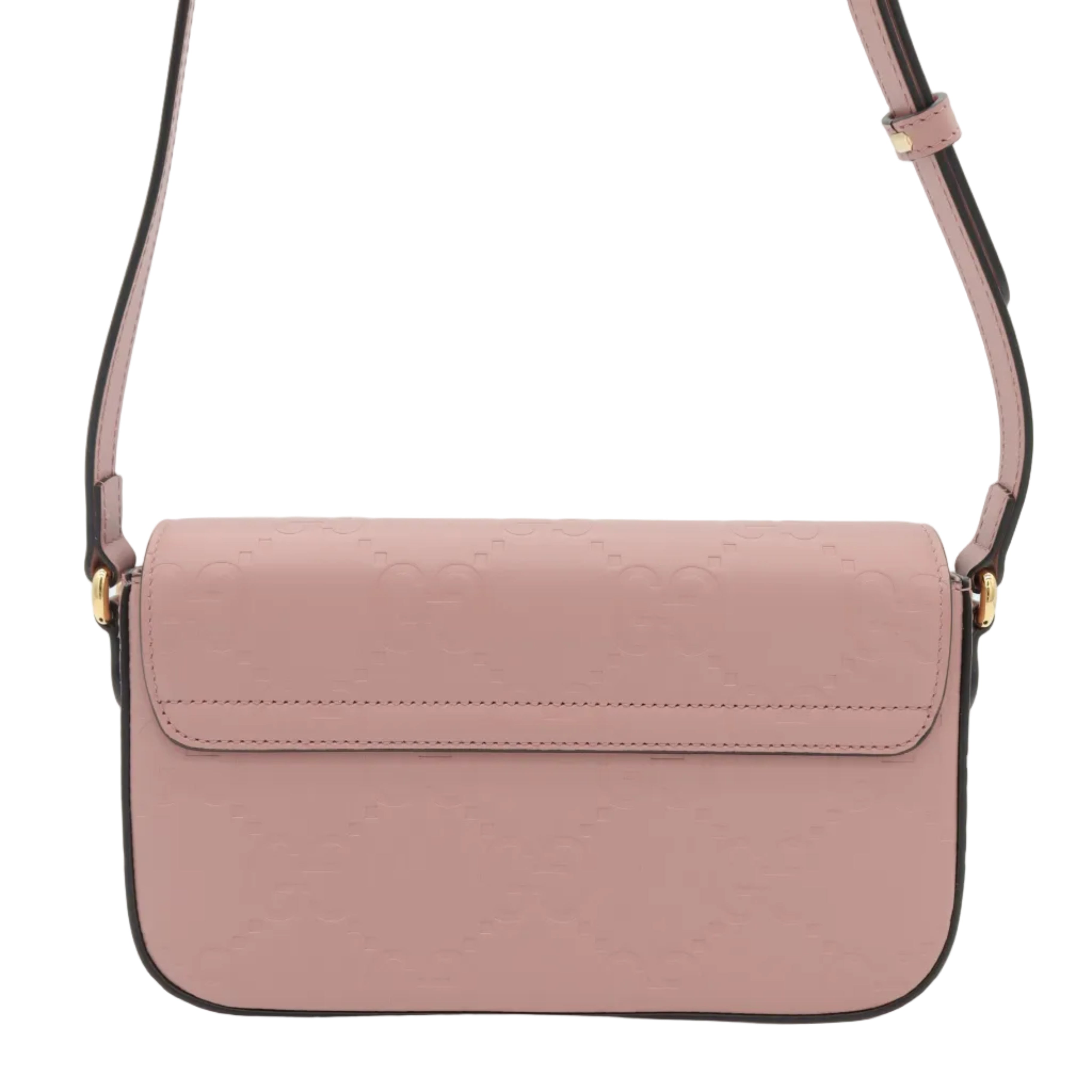 Gucci GG Embossed Leather Mini Crossbody Bag Pink Blush Gold Hardware