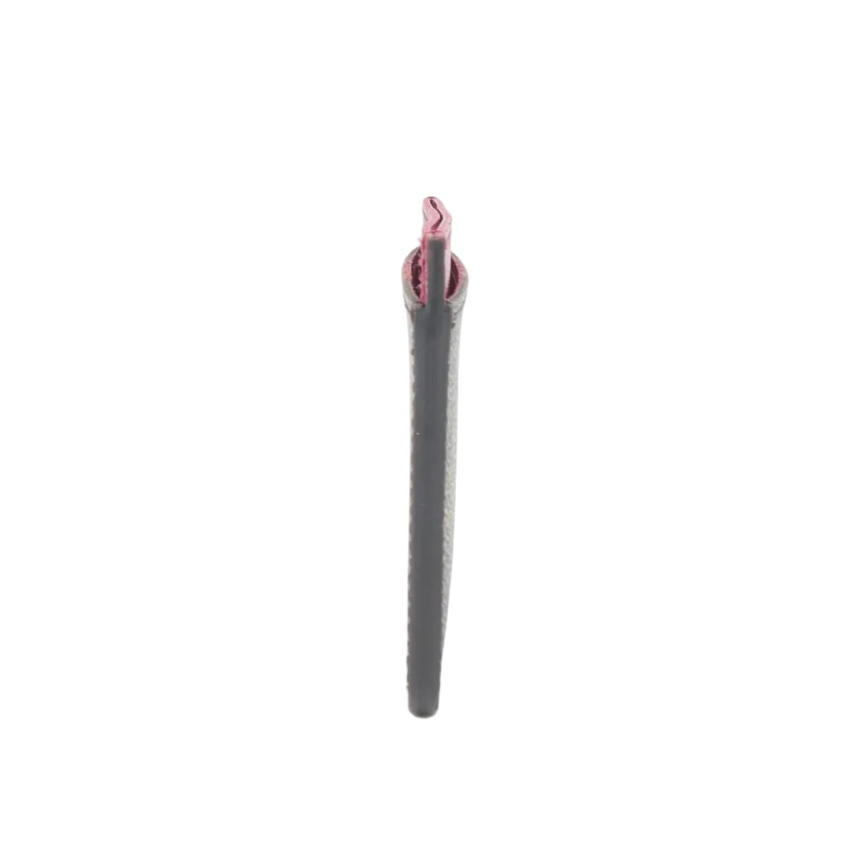 A slim black pen or stylus standing upright on a seamless white background, with a small red accent visible at the top.