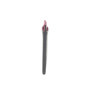 A slim black pen or stylus standing upright on a seamless white background, with a small red accent visible at the top.