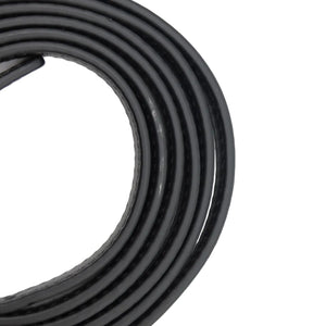A coiled black rubber or plastic strip, likely a gasket or trim seal, photographed on a plain white background.