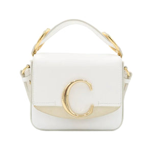 Chloé Shiny Calfskin Suede Mini C Double Carry Bag Brilliant White