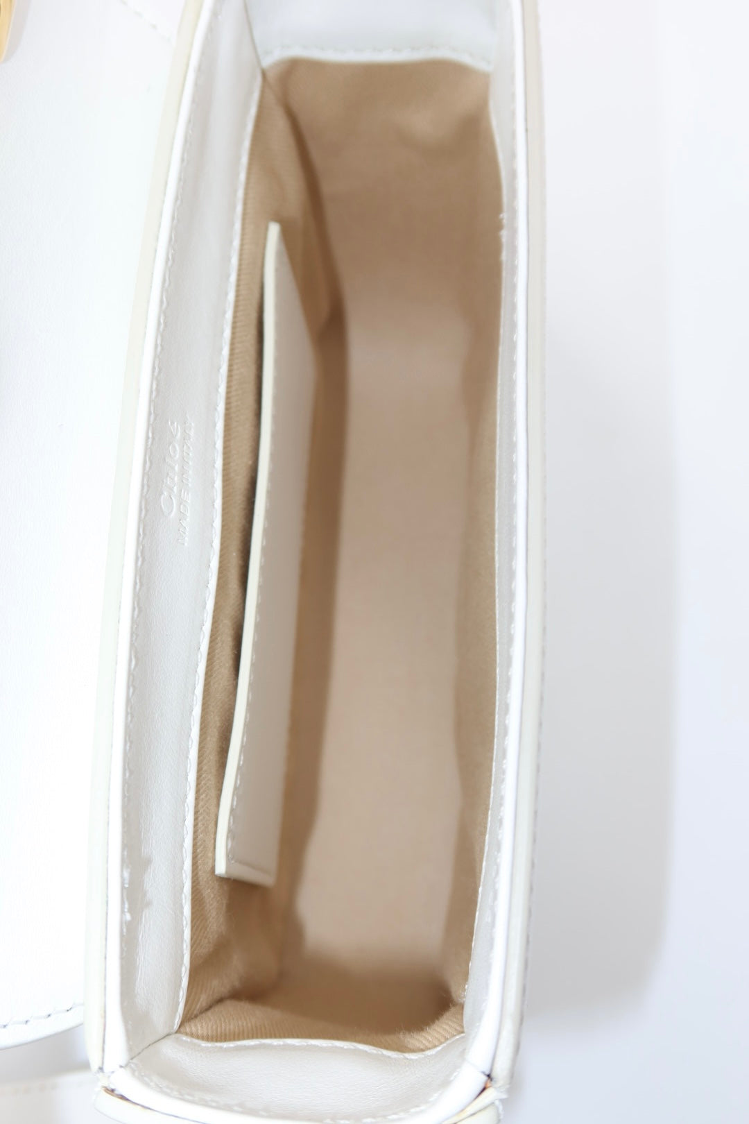 Chloé Shiny Calfskin Suede Mini C Double Carry Bag Brilliant White – additional photo 7