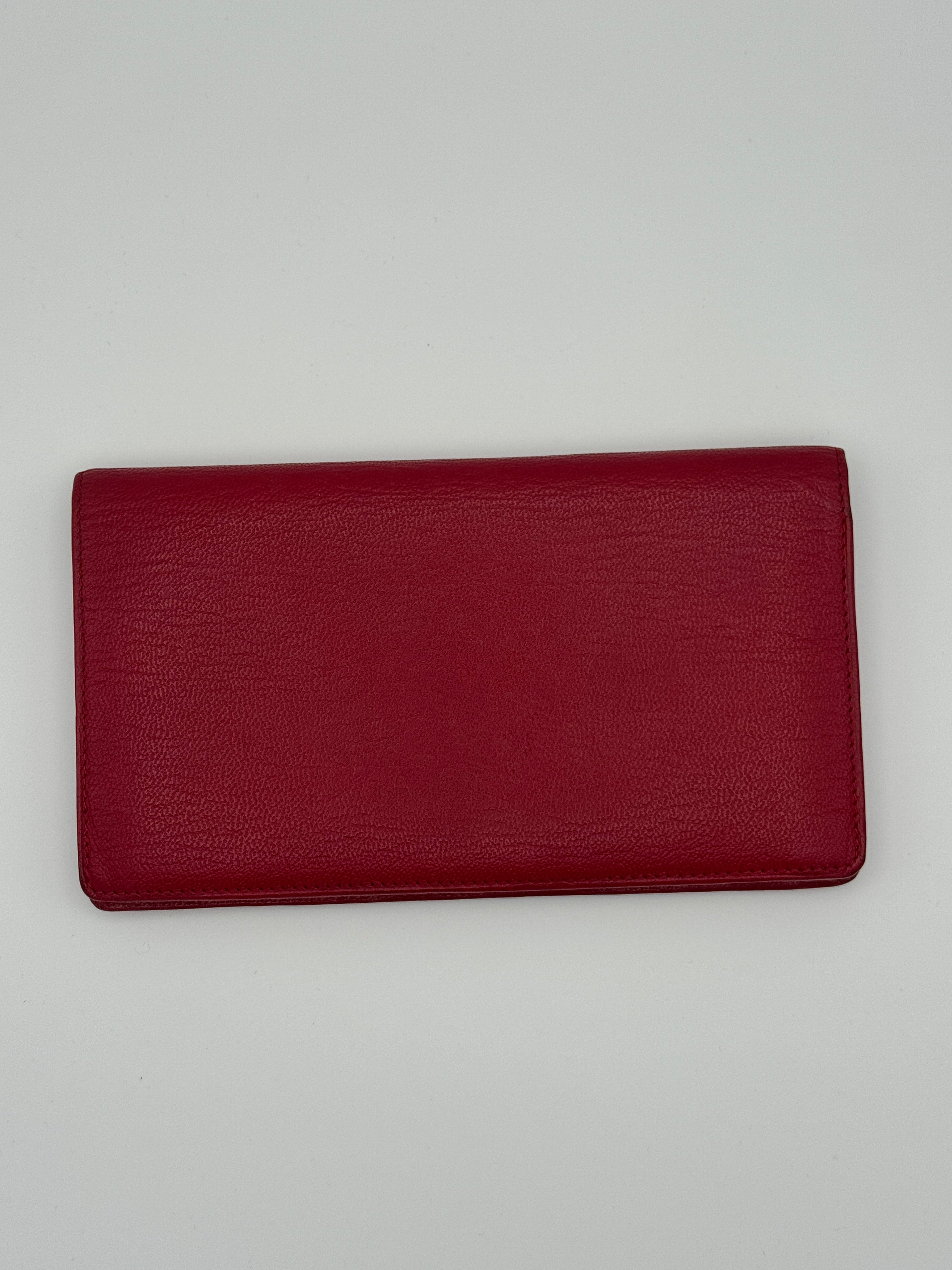 Chanel Red Caviar Leather Long Flap Wallet CC Logo Bifold Yen Wallet