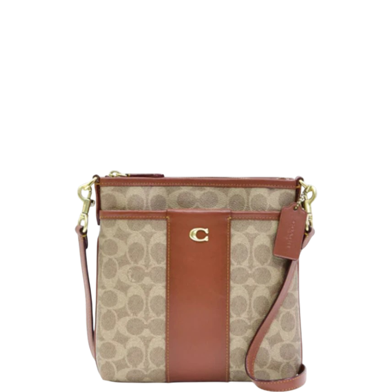 Coach Color-Block Coated Canvas Signature Kitt - Tan Rust