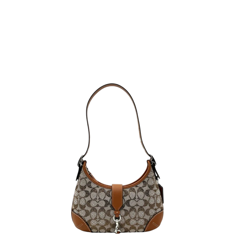 Coach Hamptons Hobo Bag In Crystal Signature Jacquard- Silver/Burnished Amber